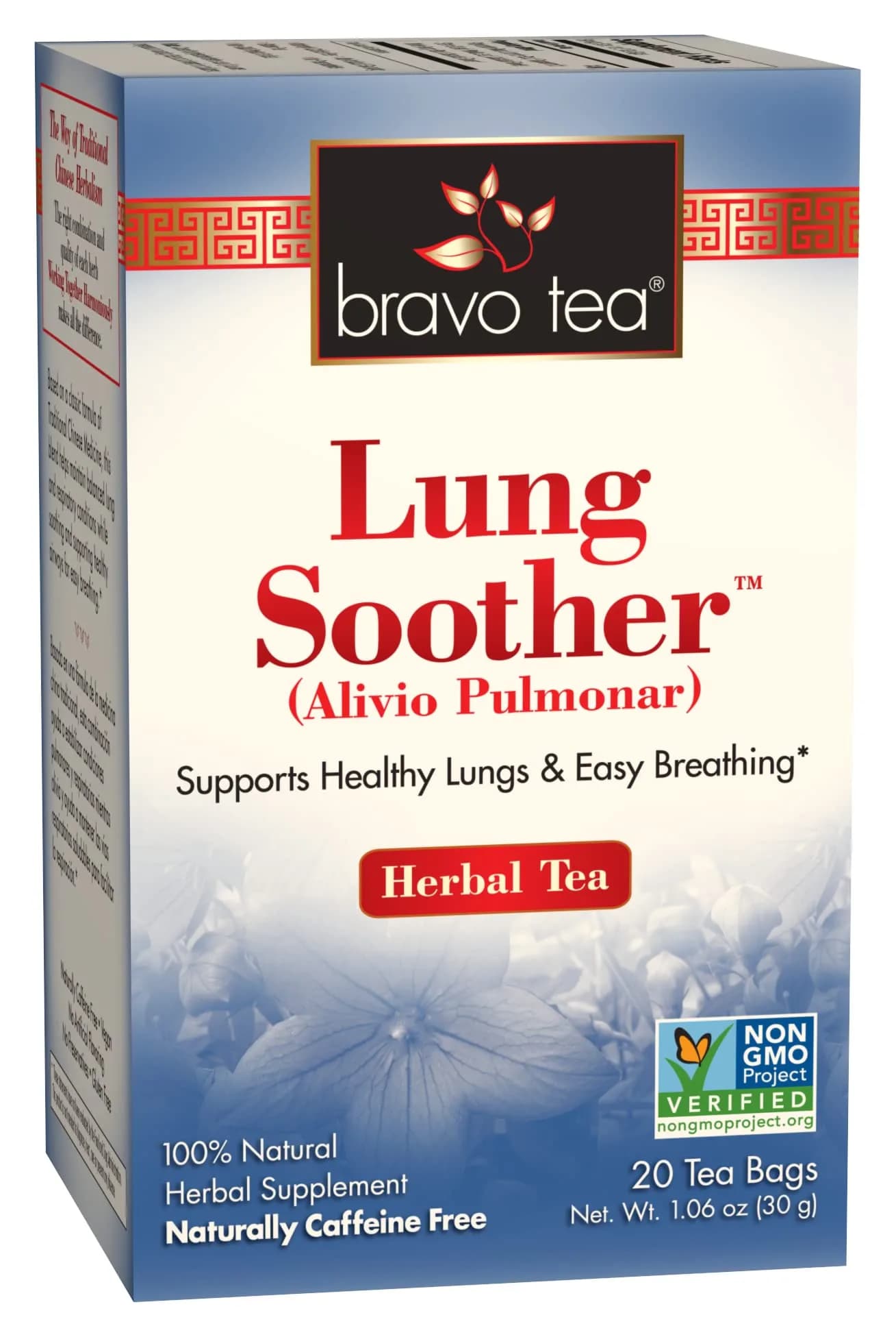 Bravo Tea Lung Soother Caffeine Free 20 Tea Bags | Traditional Chinese Herbal Blend for Respiratory Support