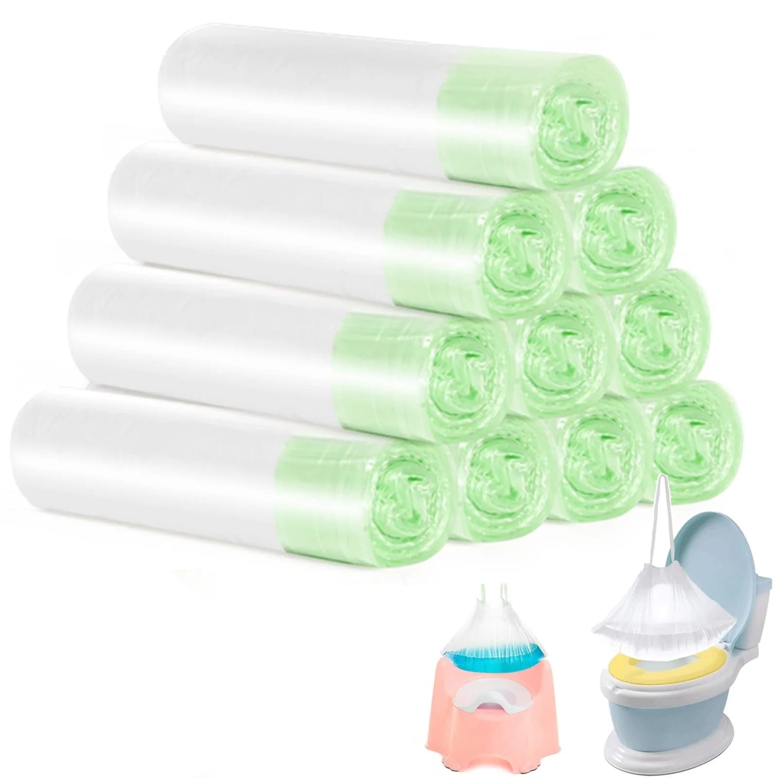 Tebery 100 Pack Portable Potty Chair Liners with Drawstring, Disposable Potty Bags for Baby Toilet Training Seat, Transparent, 16-5/8 in x 9-3/4 in (100 Count) - main product image