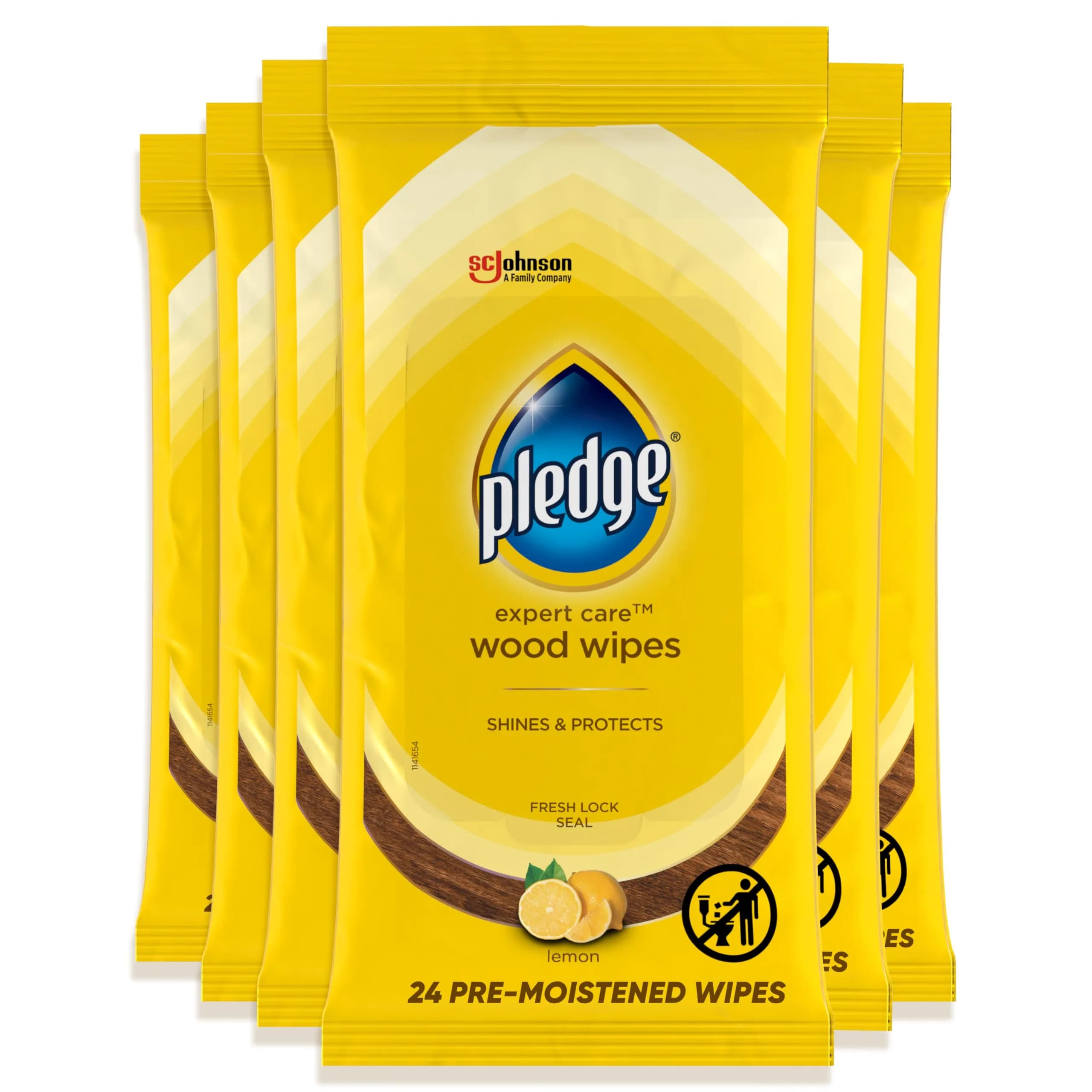 Pledge Pre-Moistened Wood Furniture Wipes, Lemon, 144 Count | Gentle, No Residue, Suitable for Sealed Wood & Surfaces - main product image