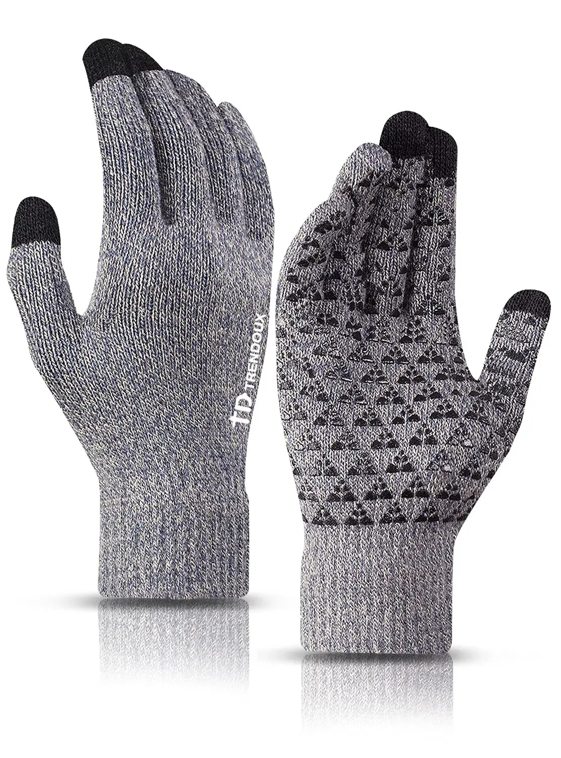 TRENDOUX Winter Gloves Touch Screen Knit Warm Unisex Texting Gloves Light Gray L | Grips Steering Wheel - main product image