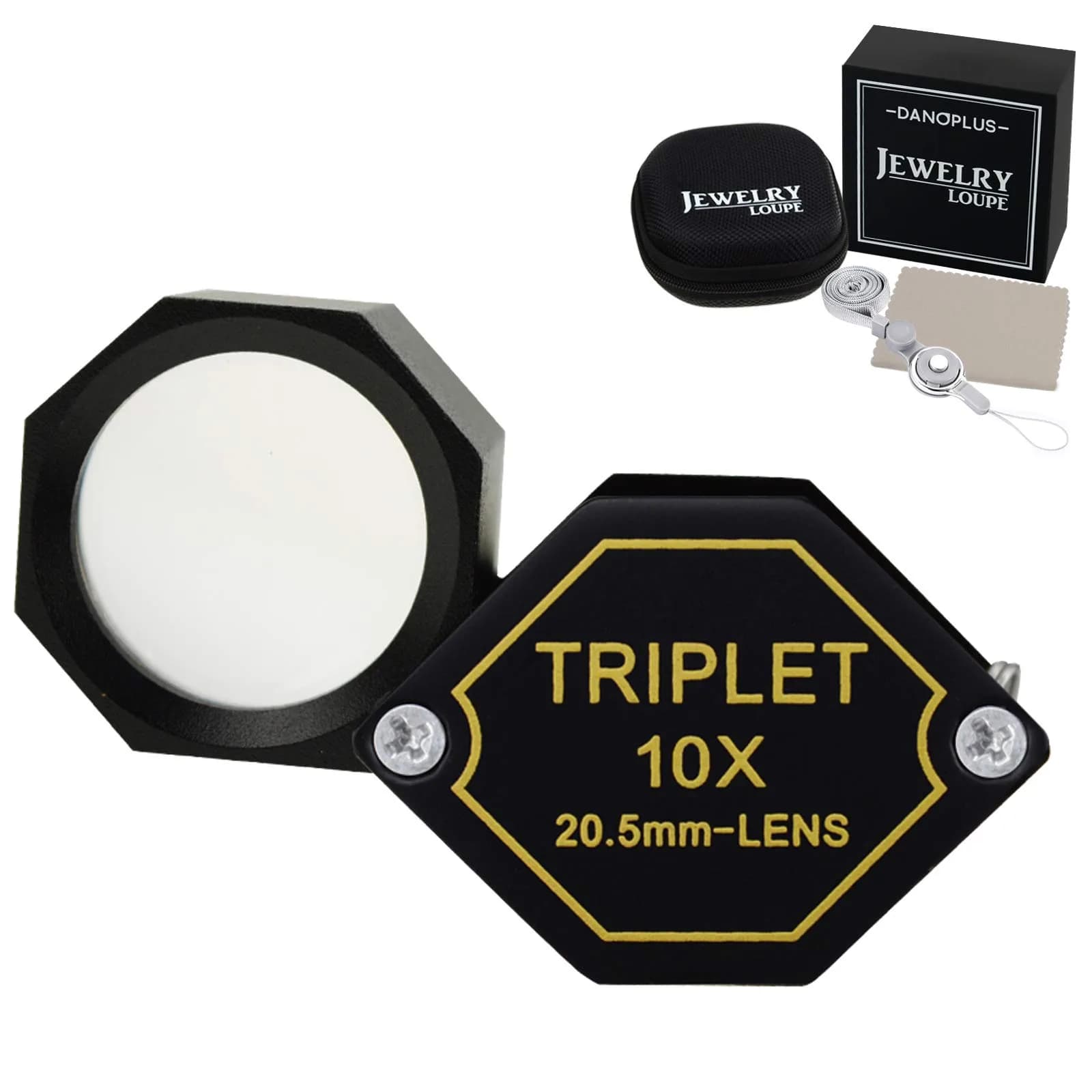 DANOPLUS 10x Magnifier Jewelry Loupe 20.5mm | Achromatic Triplet Lens for Jeweler, Stamp, Coin, Hobbyist