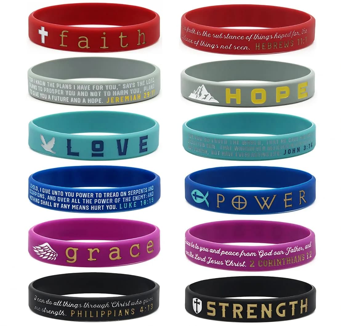 Inkstone Christian Inspirational Bible Silicone Rubber Wristbands 12 Pack | Motivational Faith Bracelets for Men & Women