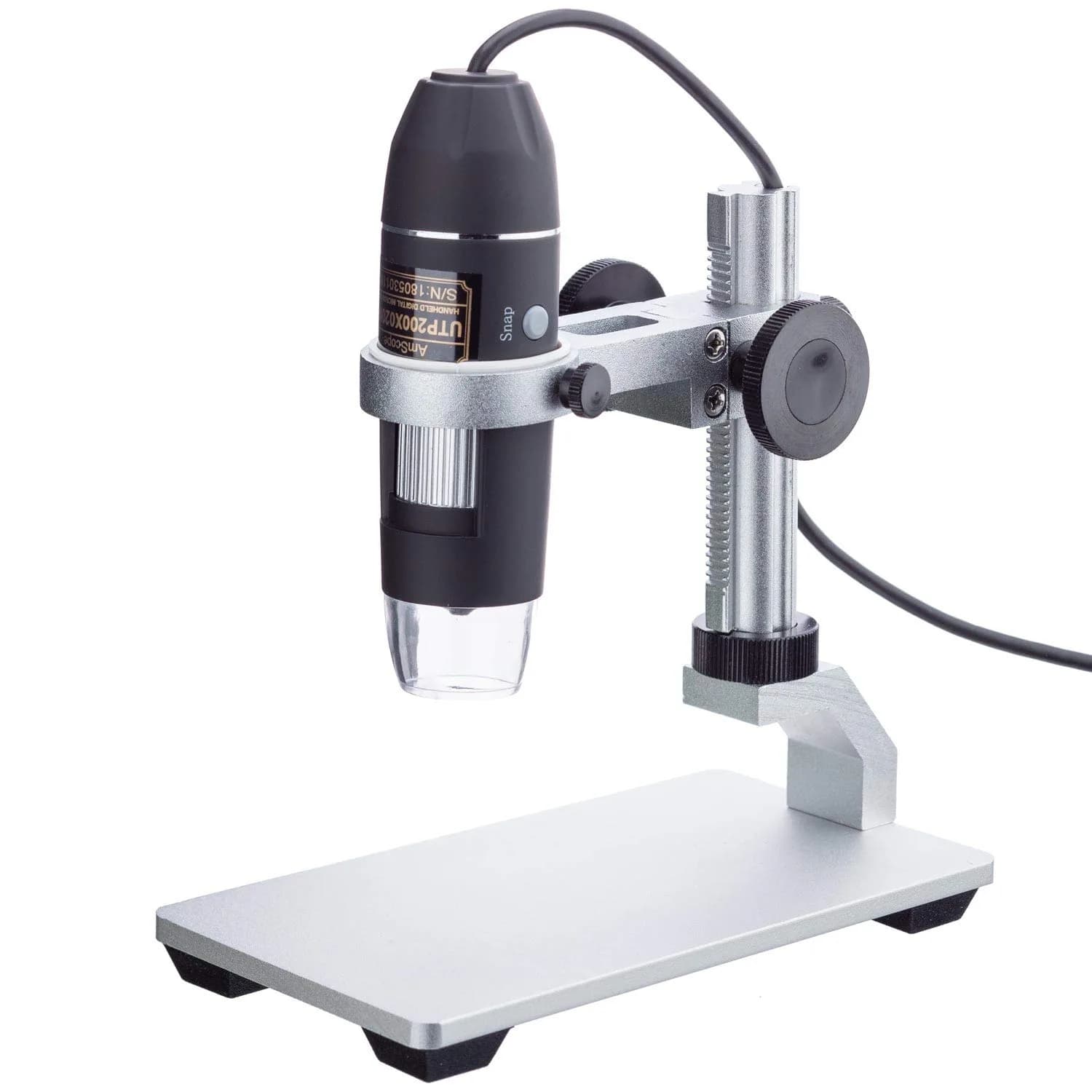 AmScope UTP200X020MP 200X 2MP USB Digital Microscope with Metal Stand | 200X Magnification for Hobby & Repair - main product image