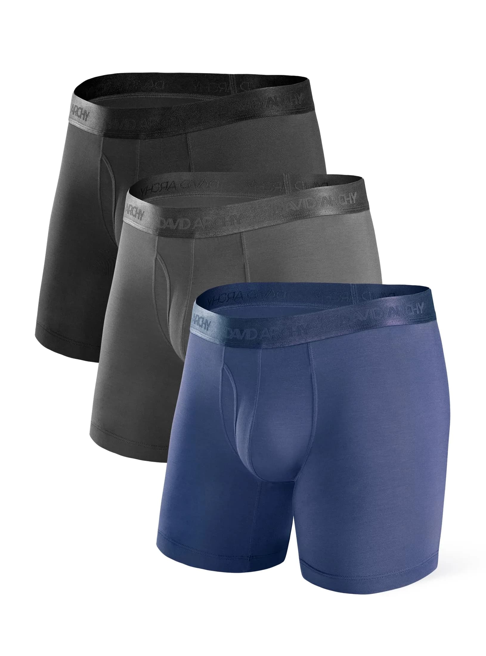 DAVID ARCHY Mens Modal Boxer Briefs Second Skin Trunks Underwear 3/4/7 Pack | Silky, Breathable Support for Daily Comfort