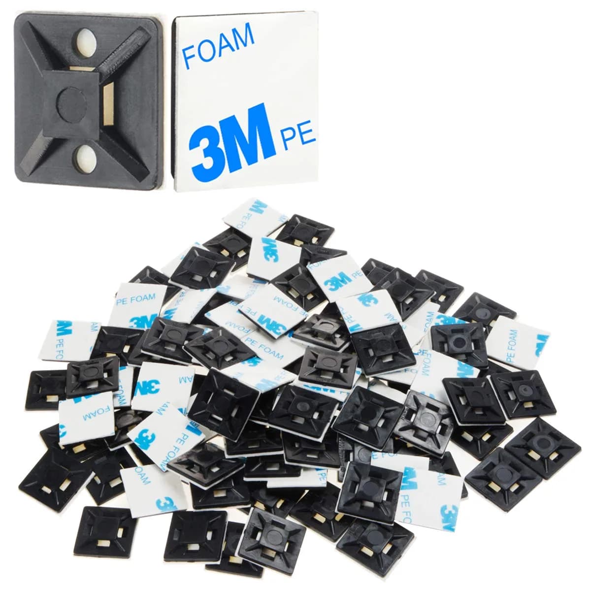 XHF Black Self-Adhesive Cable Tie Mounts 100 PCS (19.5mm Base) | Organize Wires with Strong Adhesive - main product image