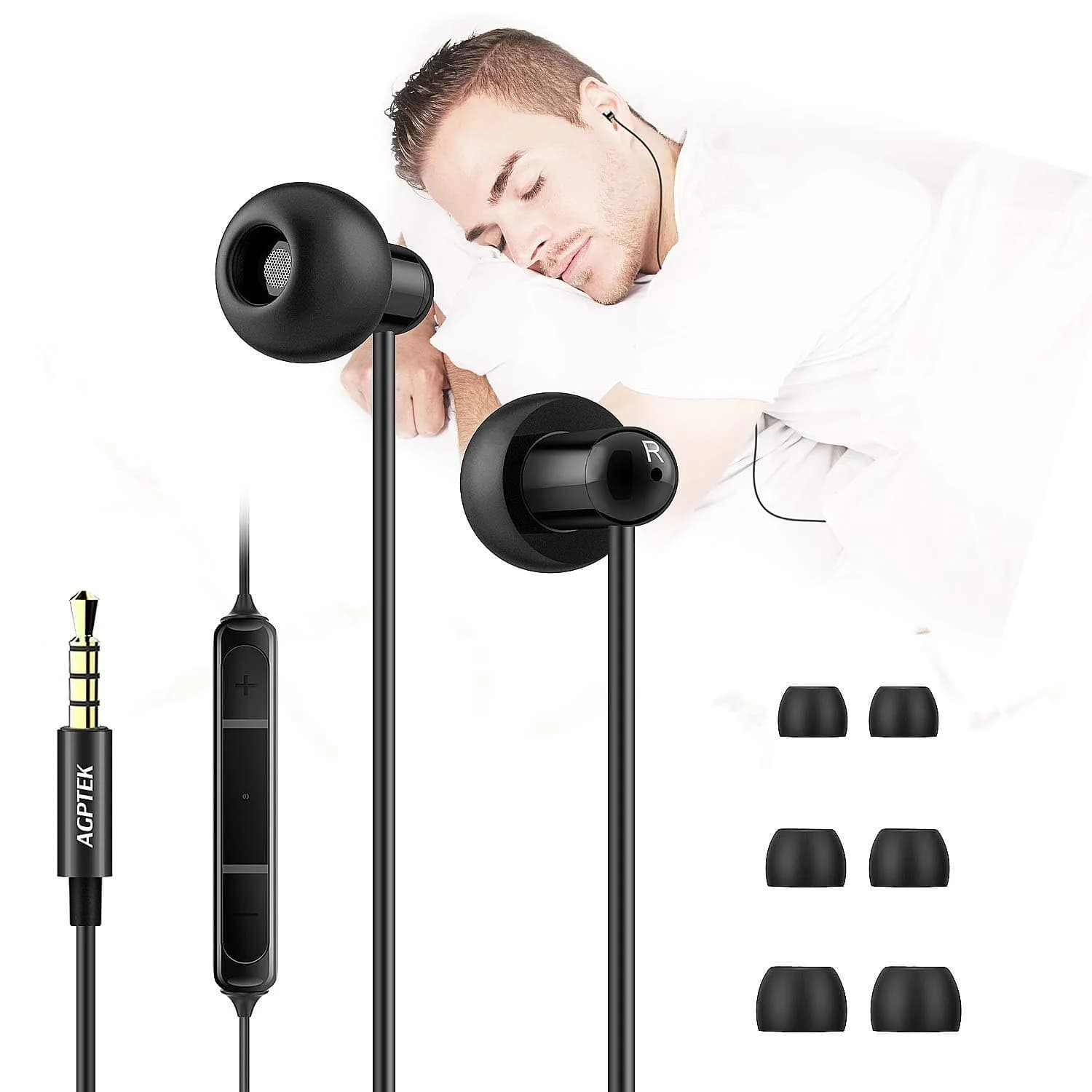 AGPTEK Sleep Earbuds In-Ear Earphones for Sleeping with 3 Sizes | Noise Isolating, Ultra-Light, Comfortable - main product image