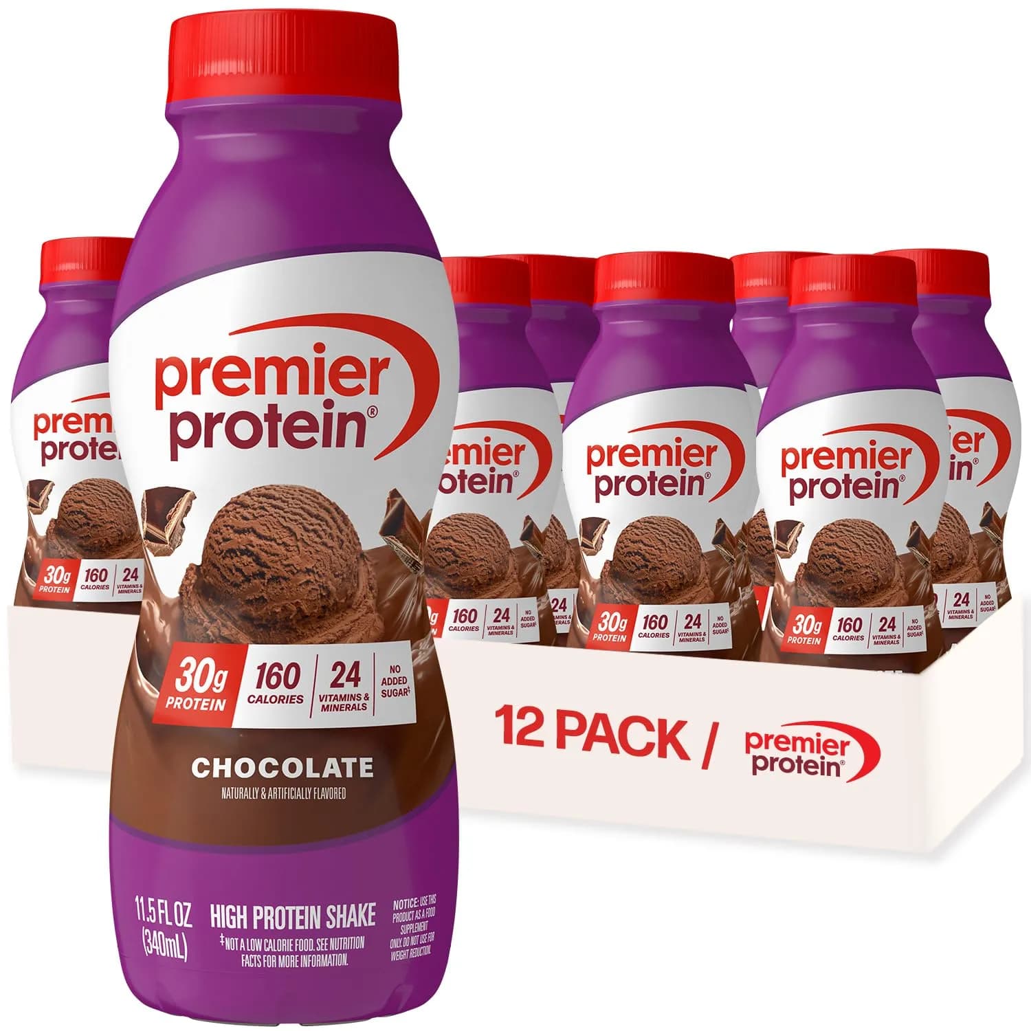 Premier Protein Chocolate 30g High Protein Shake, 138 fl oz (12 Pack) | Delicious & Convenient Protein Drink - main product image