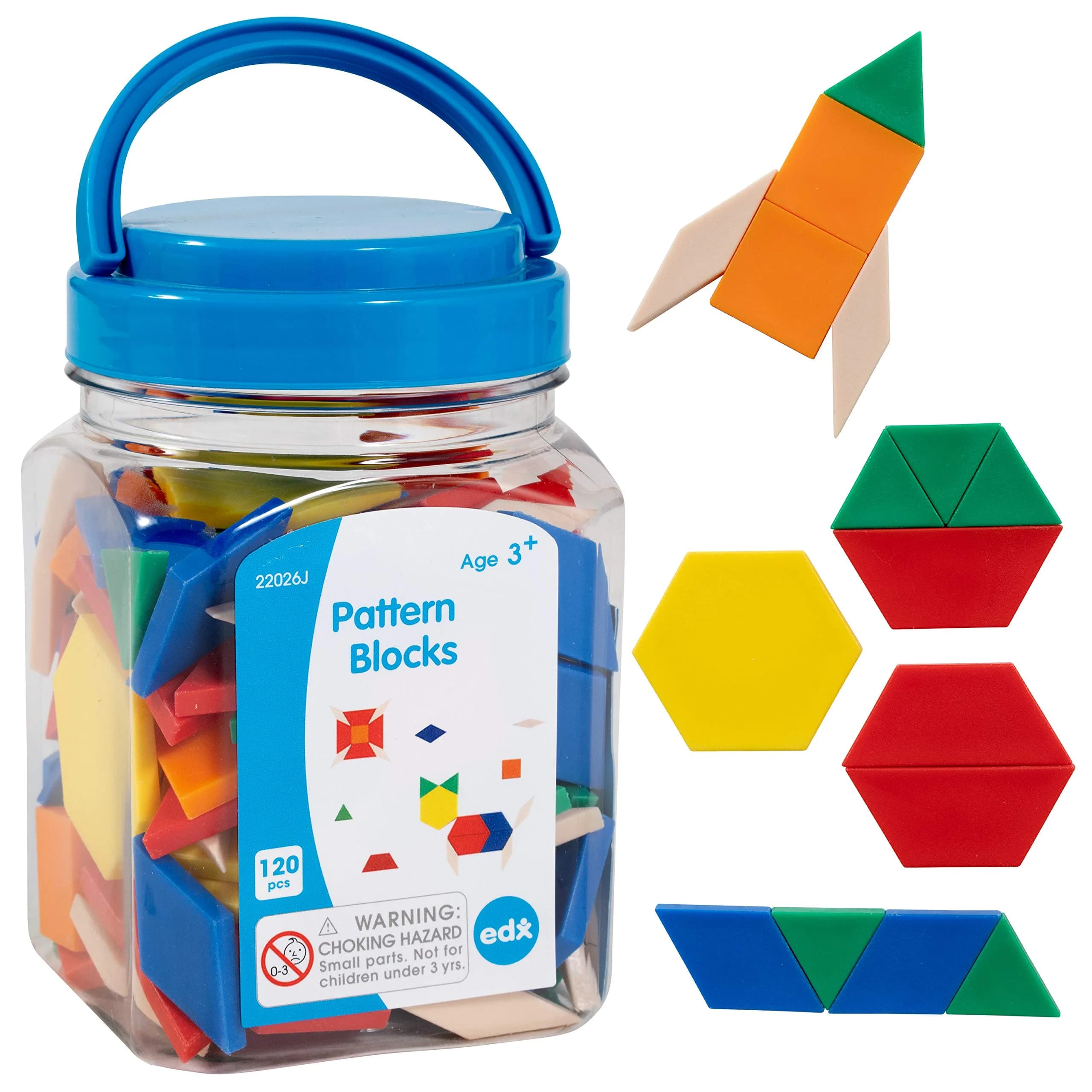 Edx Education Pattern Blocks - Mini Jar Set of 120 | Develop Geometry, Fractions & Measurement Skills - main product image