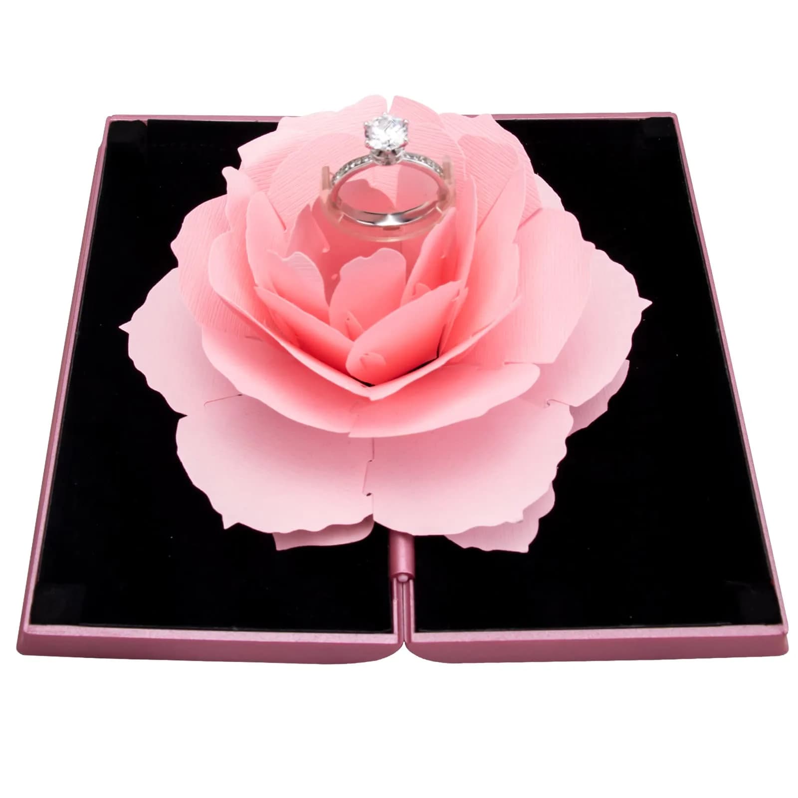 wonuu Pop Up Rose Engagement Ring Box | Surprise Jewelry Storage Holder for Women (Red, 12cm x 6.8cm x 2cm)