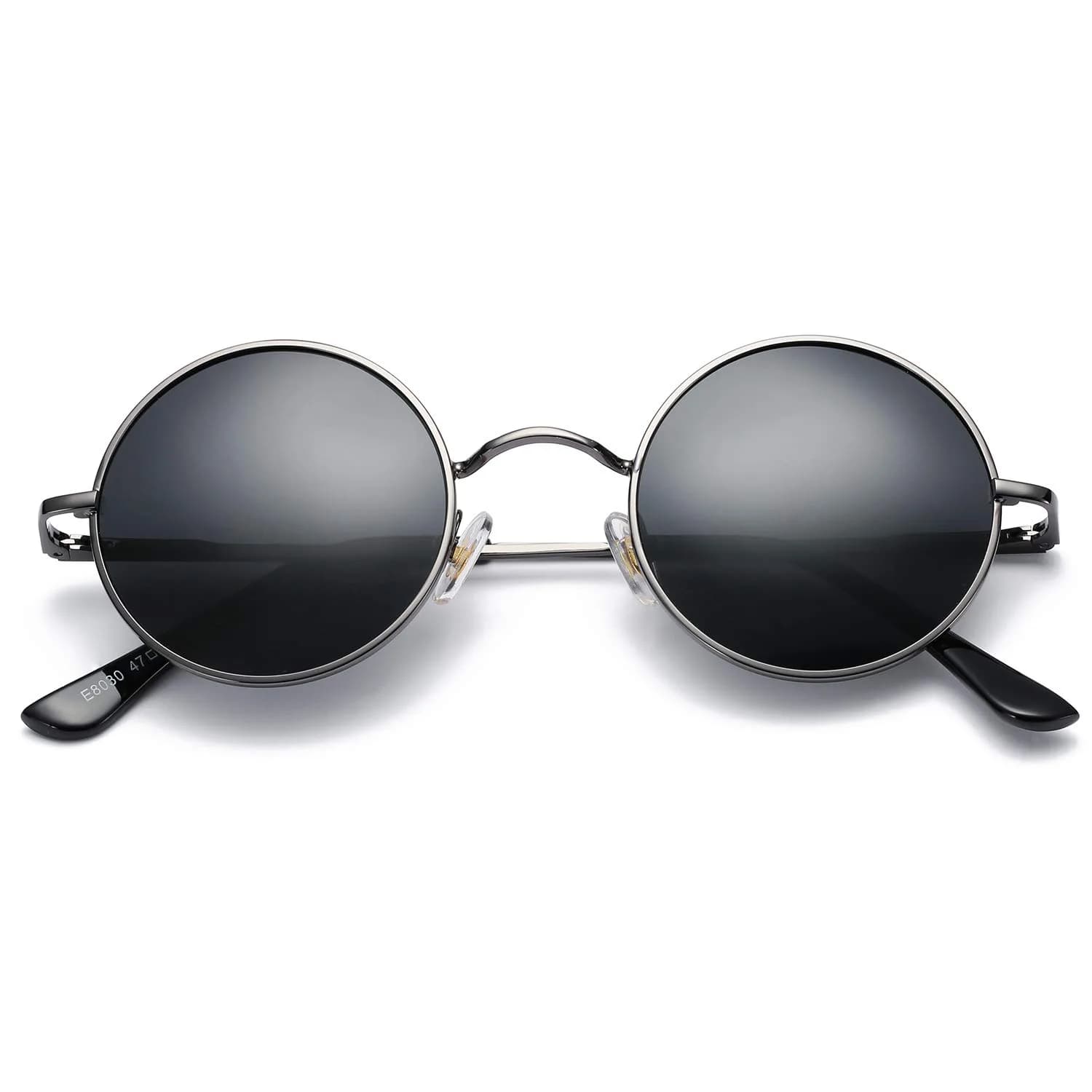 Pro Acme Small Round Polarized Sunglasses with UV400 Protection | Silver Frame, Black Lens