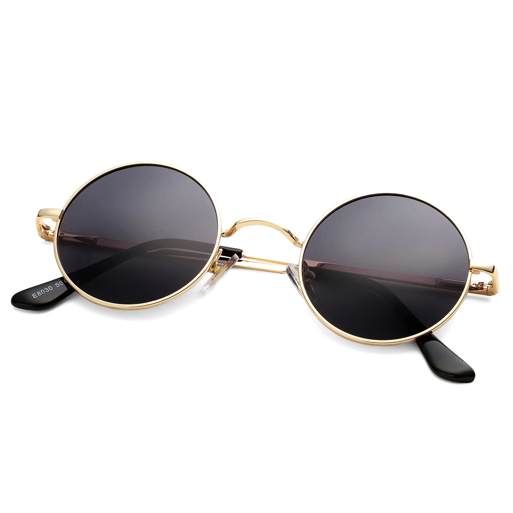 Pro Acme Small Round Polarized Sunglasses with UV400 Protection | Silver Frame, Black Lens