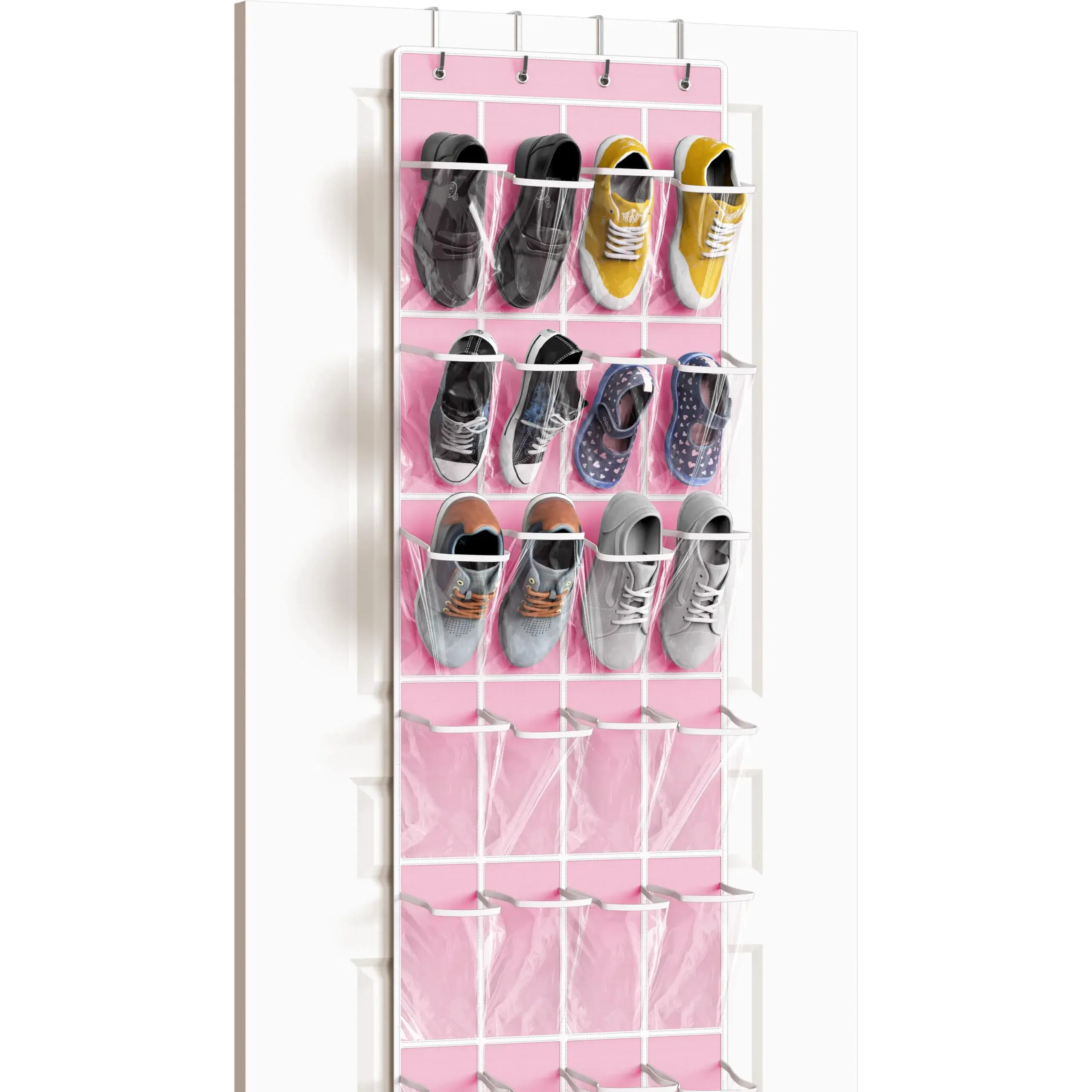 Simple Houseware 24 Pockets Clear Over the Door Shoe Organizer, Pink | Large Capacity, Versatile Storage