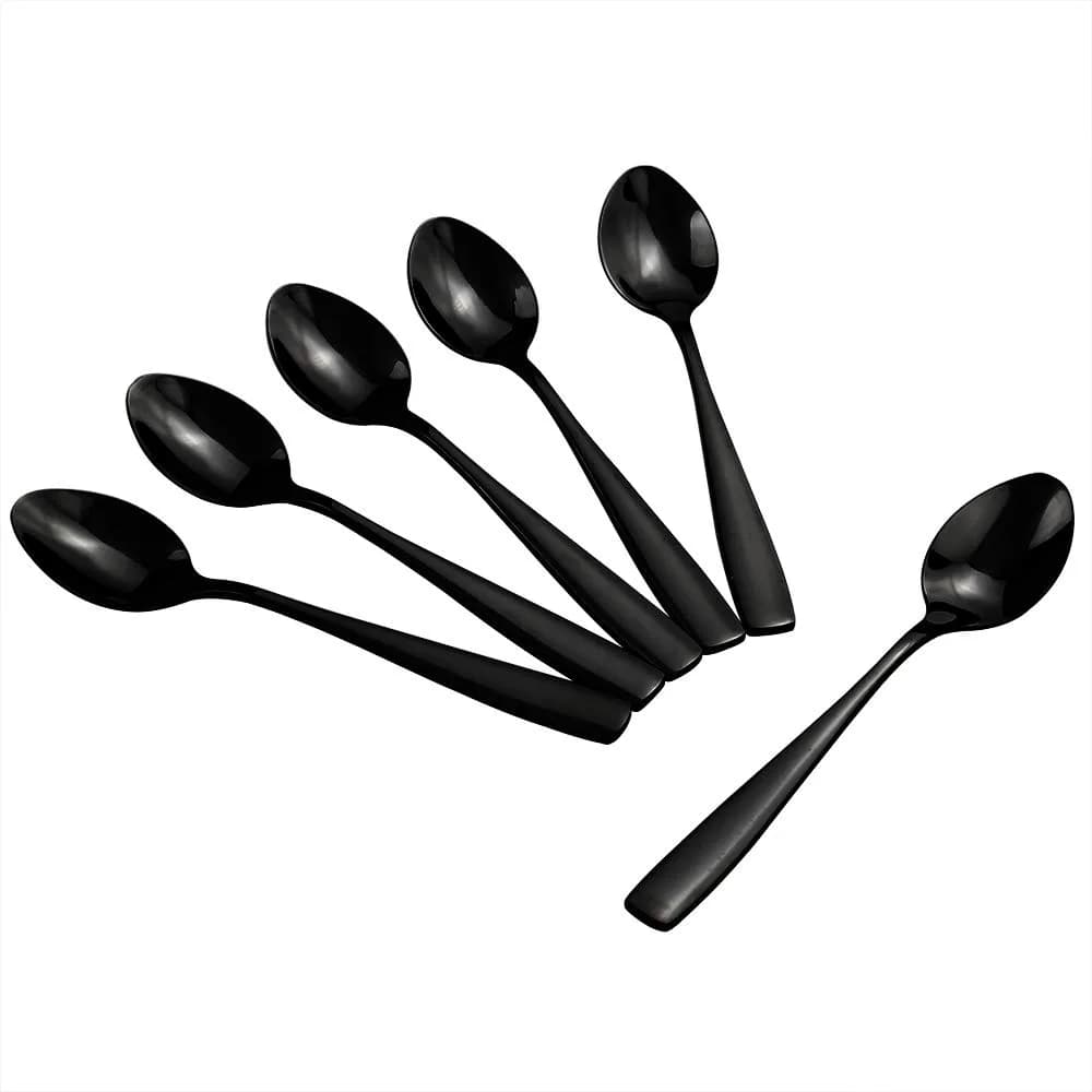 Teyyvn Stainless Steel Tea Spoons 16-Piece Black Small Spoon | Durable & Mirror Finish (14.94cm)