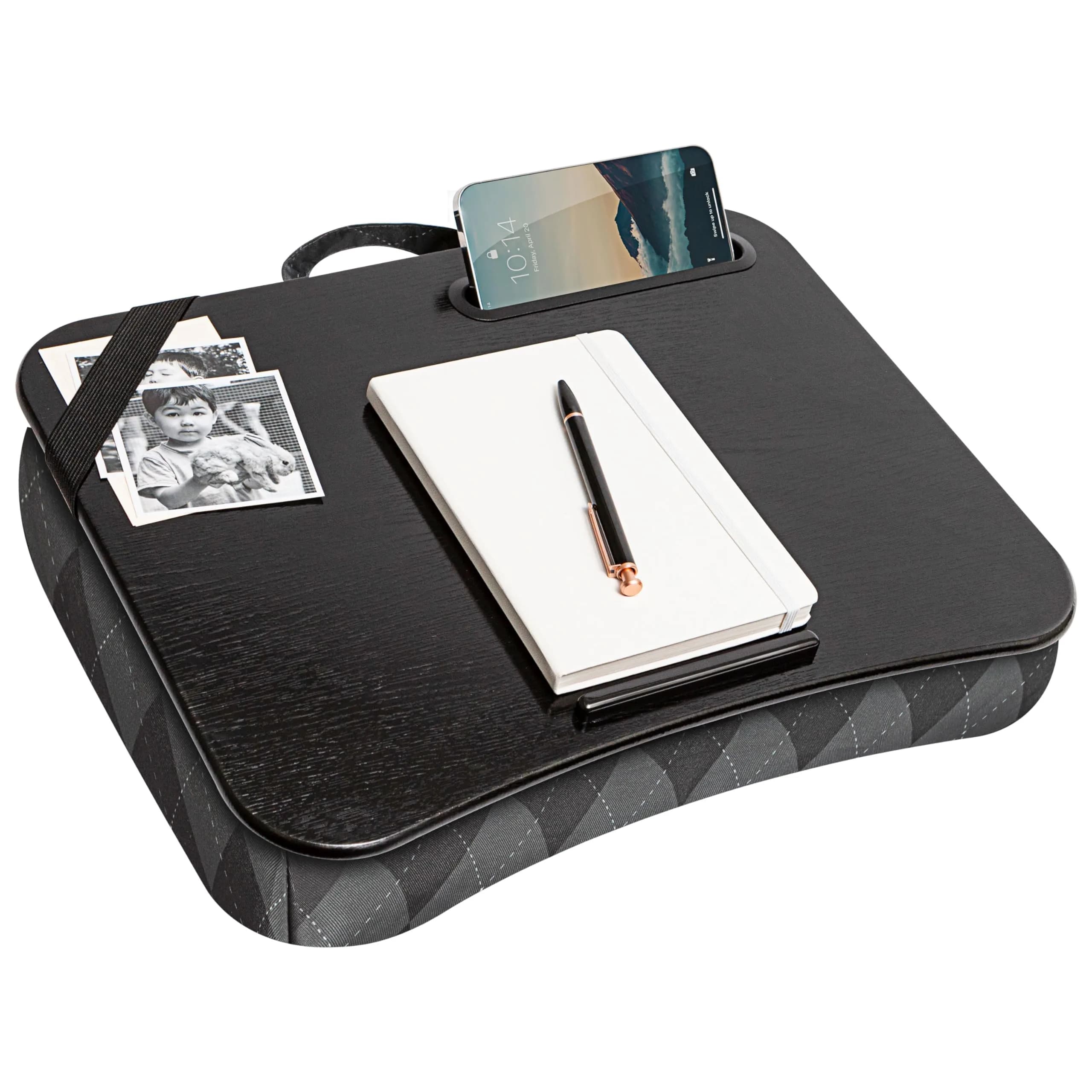 LapGear Designer Lap Desk – Gray Argyle, Fits 15.6” Laptops | Comfortable Cushion Base & Built-In Phone Slot - main product image