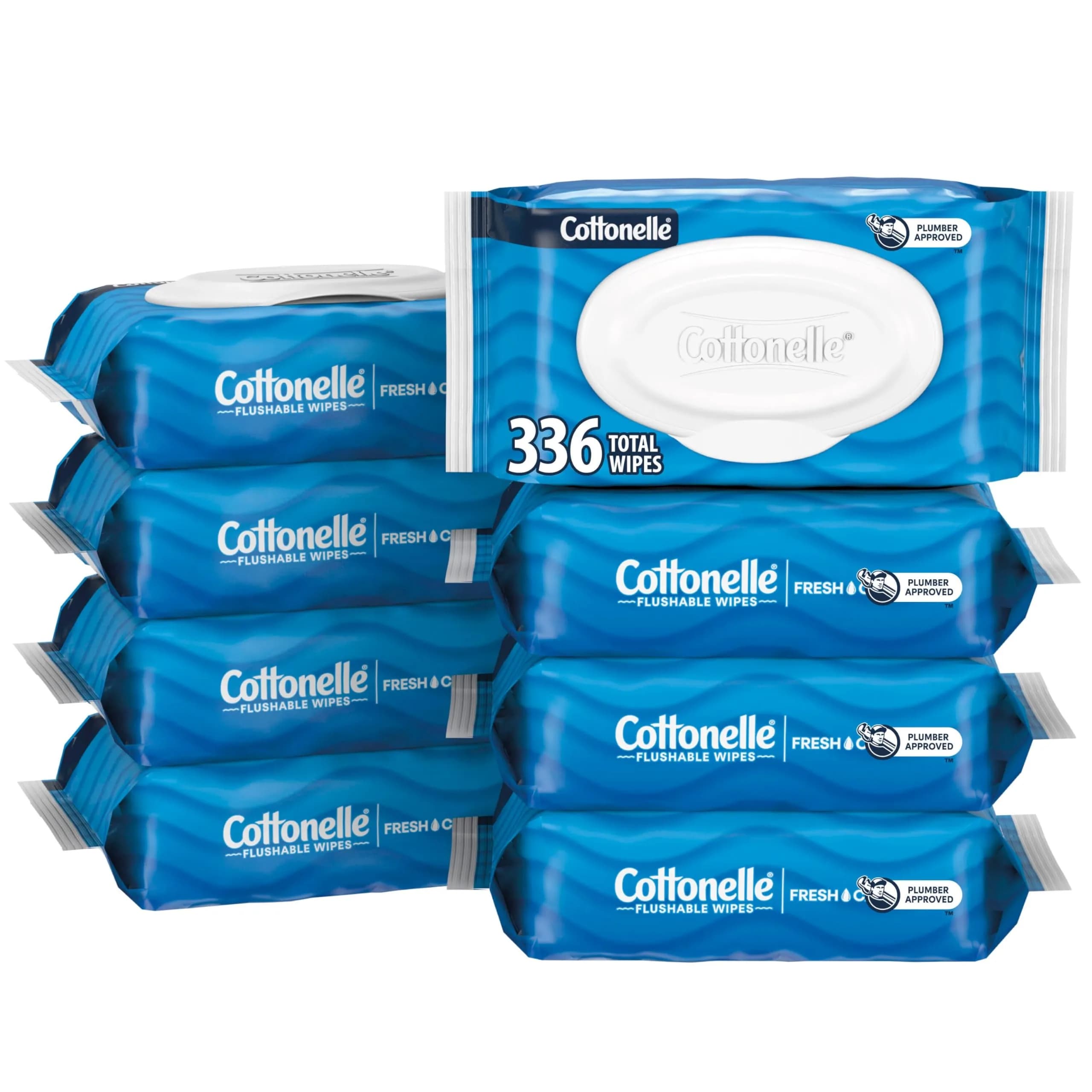 Cottonelle Fresh Feel Flushable Wet Wipes, Adult Wipes, 8 Flip-Top Packs (336 Total Wipes) | Septic-Safe & Gentle Formula - main product image