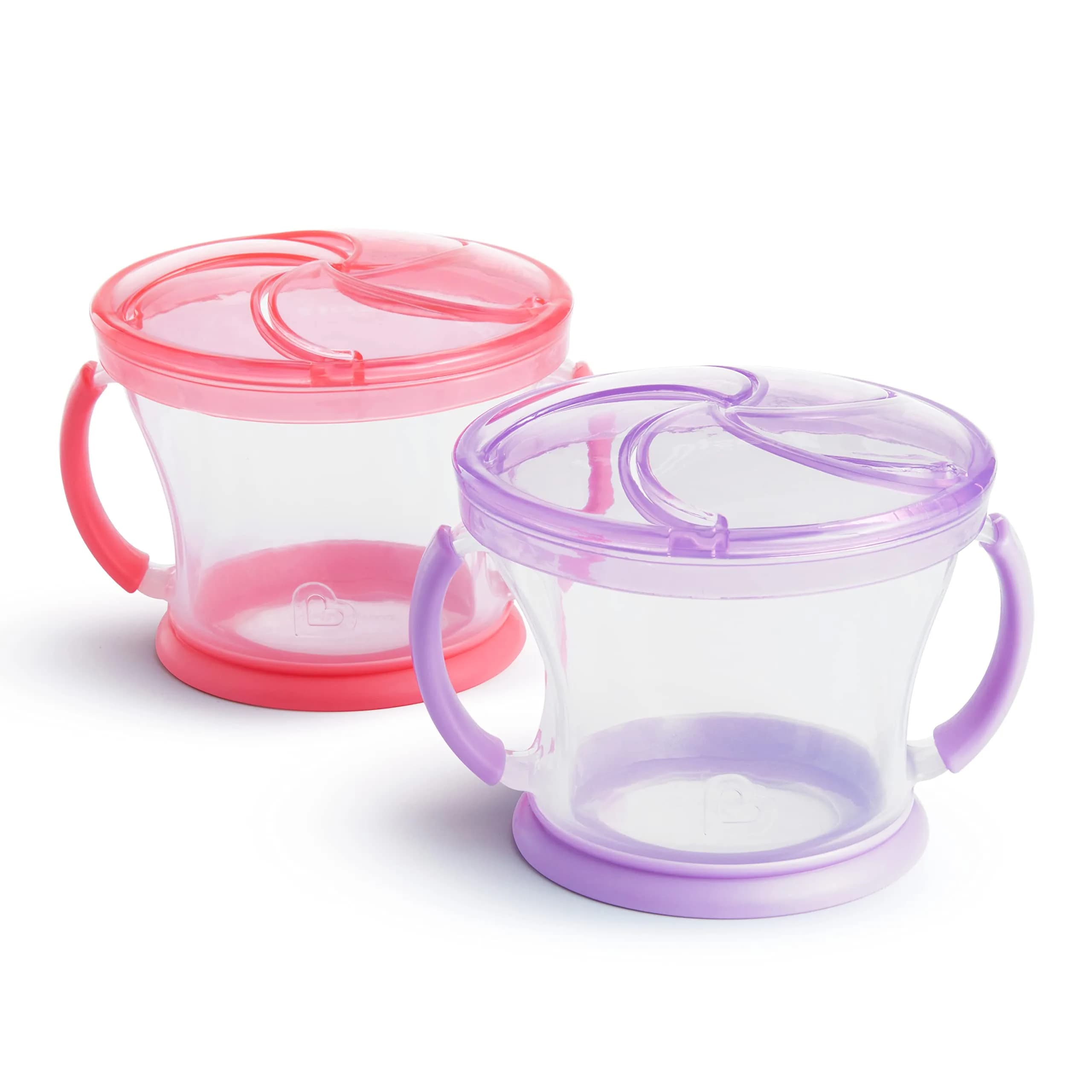 Munchkin Snack Catcher Toddler Snack Cups No Spill 2 Pack Pink/Purple | Mess-Free, BPA-Free, Travel-Friendly