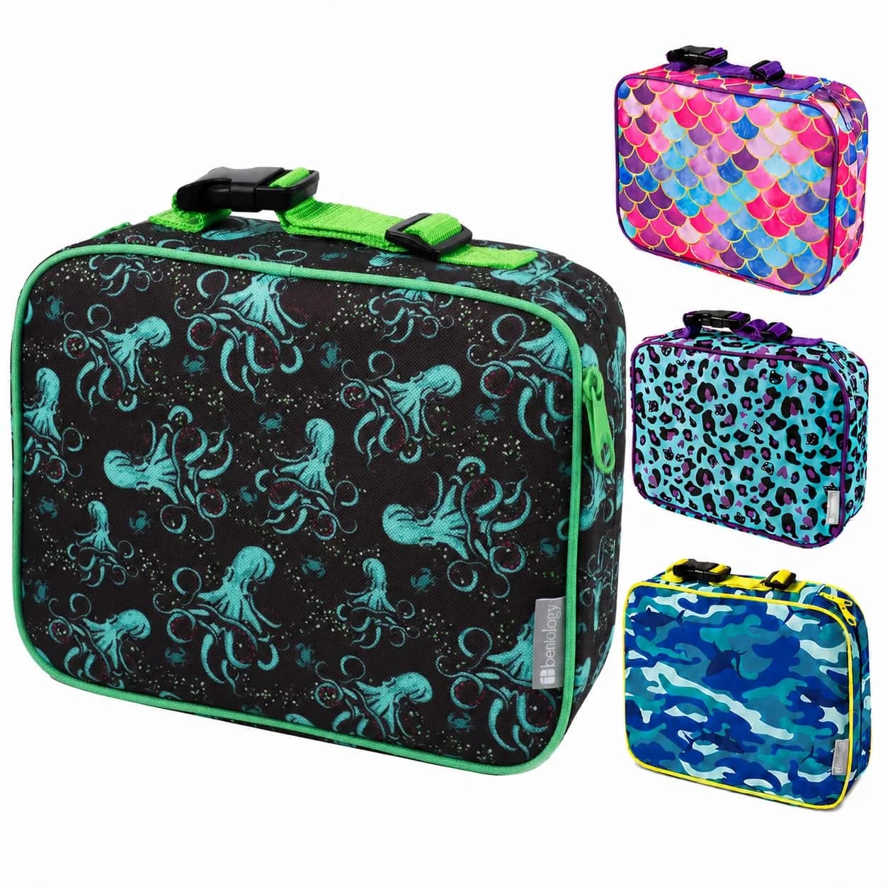 Bentology Octopus Insulated Lunch Bag 240cc (10 x 8 x 3 inches) | Reusable Lunch Bag with Waterproof Lining & Clip-On Handle - main product image