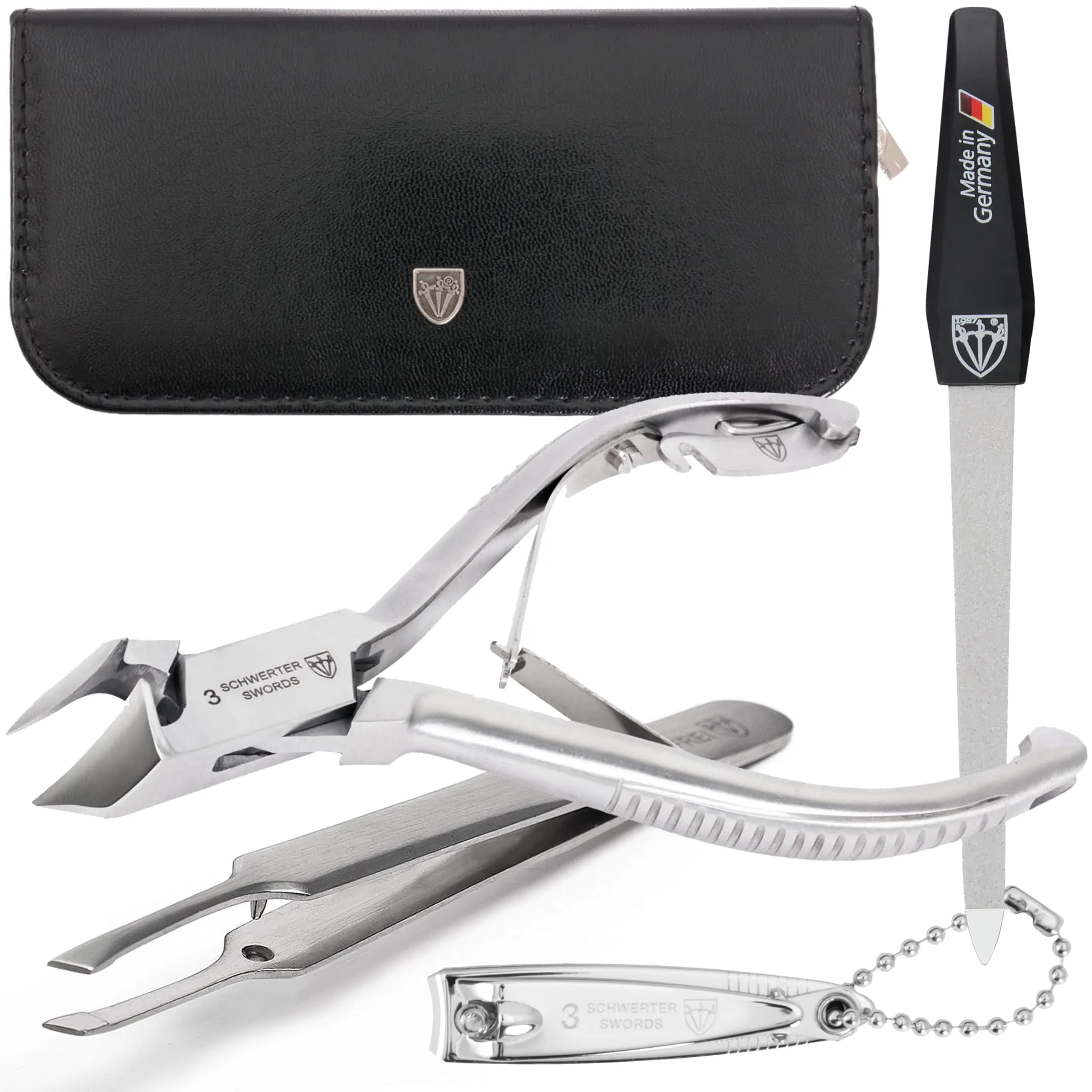 3 Swords Germany Professional Toe Nail Nipper Set with Case - Stainless Steel INOX, 4-Piece Manicure/Pedicure Kit | German Engineering