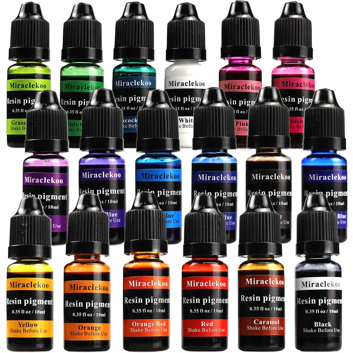 Miraclekoo 18 Colors Epoxy Resin Color Dye 10ml Each | Translucent Liquid Pigment Set - main product image
