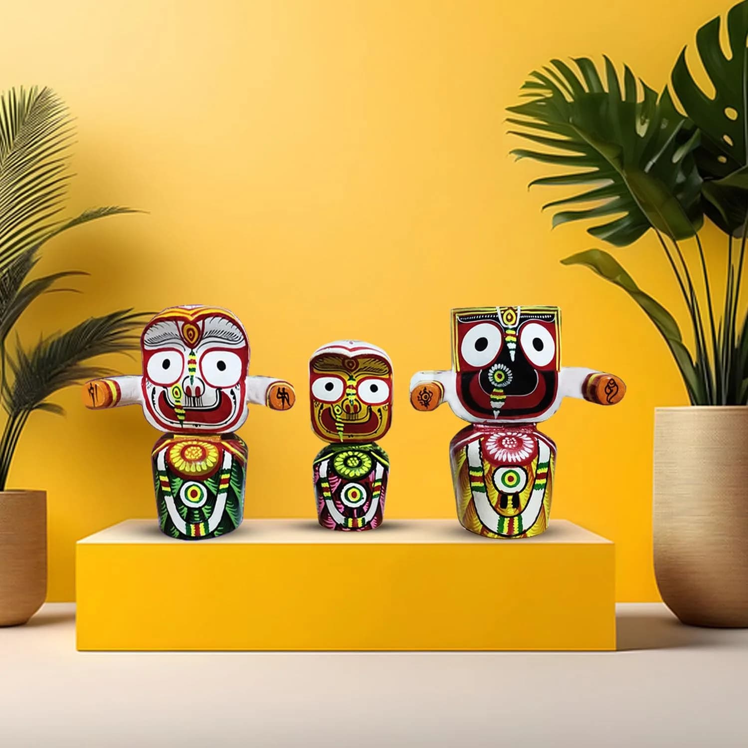 NEALEXKLUSIVE Wooden Lord Jagannath, Balaram & Subhadra Idol Set | 10.16 cm (4 Inch) Multicolor - main product image