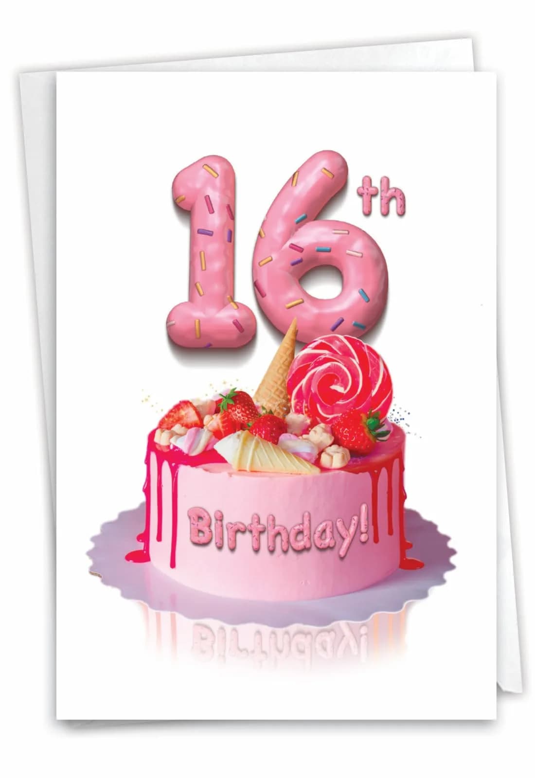 The Best Card Company 16th Happy Birthday Greeting Card with Envelope | Milestone Celebration Cake Design - main product image