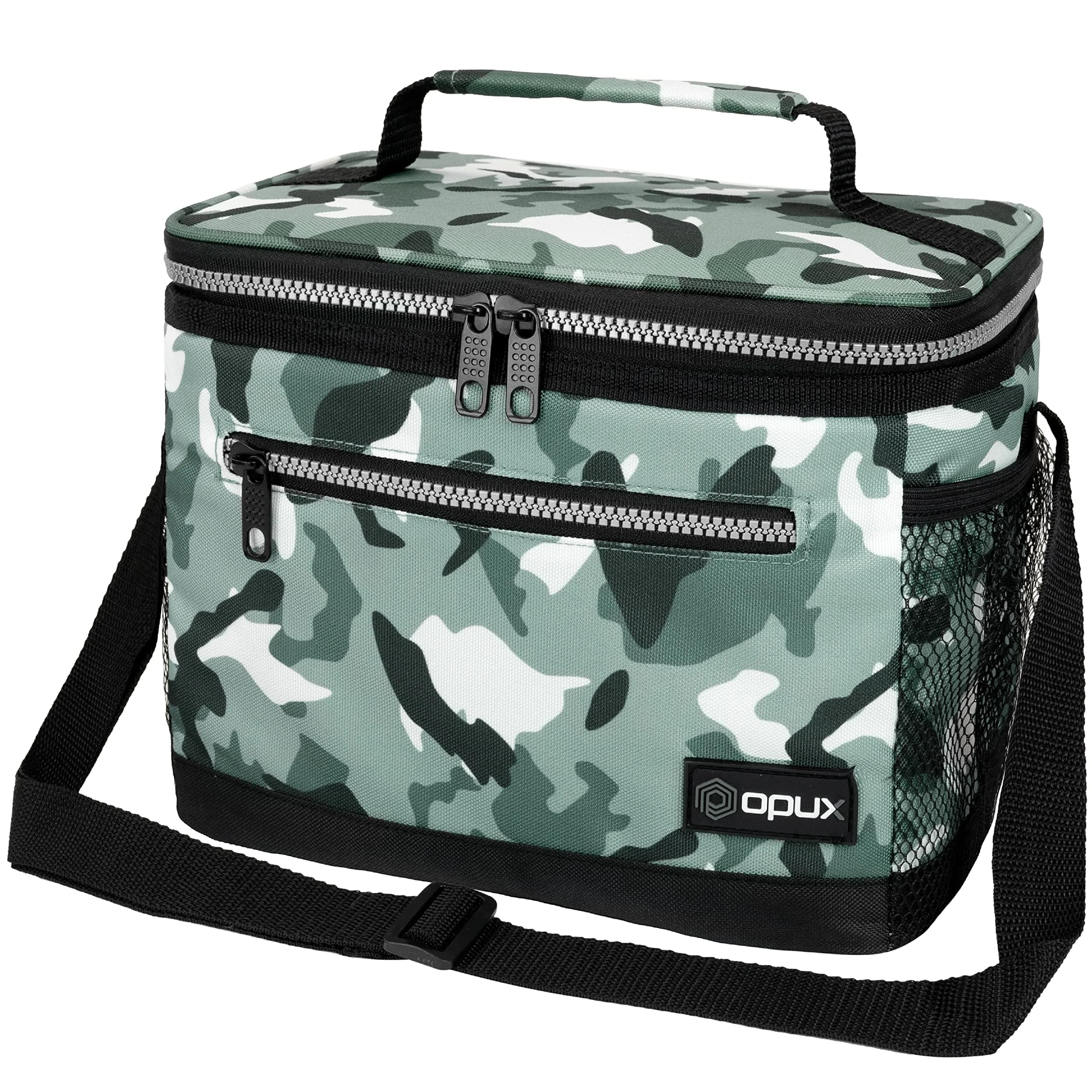 opux Insulated Lunch Bag for Men Women, Leakproof Kids, Camo Green | 8L Capacity, Thermal Insulation, Durable Nylon & Polyester