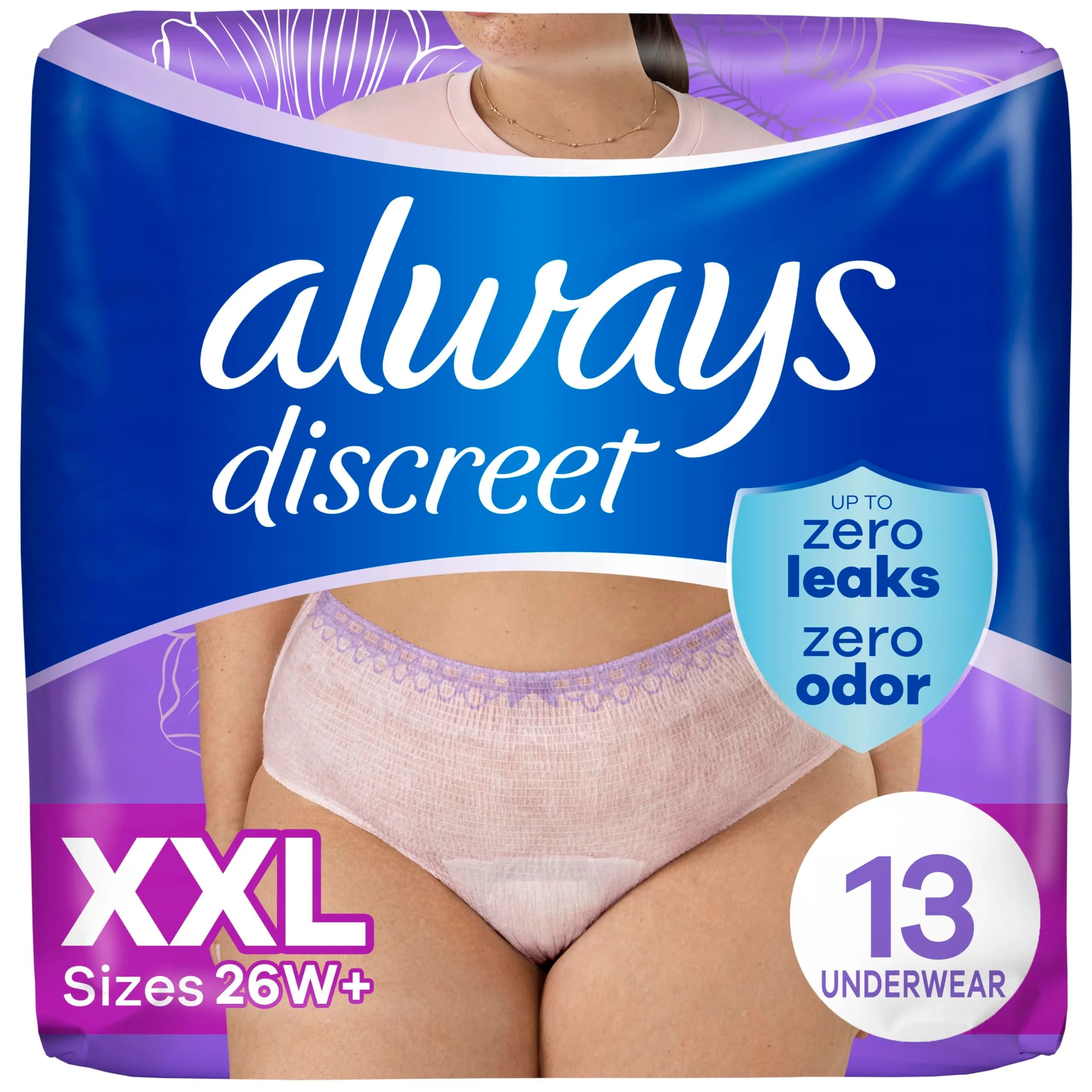 Always Discreet Adult Diapers for Women, Postpartum Essentials, Max Absorbency, Bladder Leak Protection, 2XL / XXL, 13ct | Protective Underwear for Indian Women - main product image