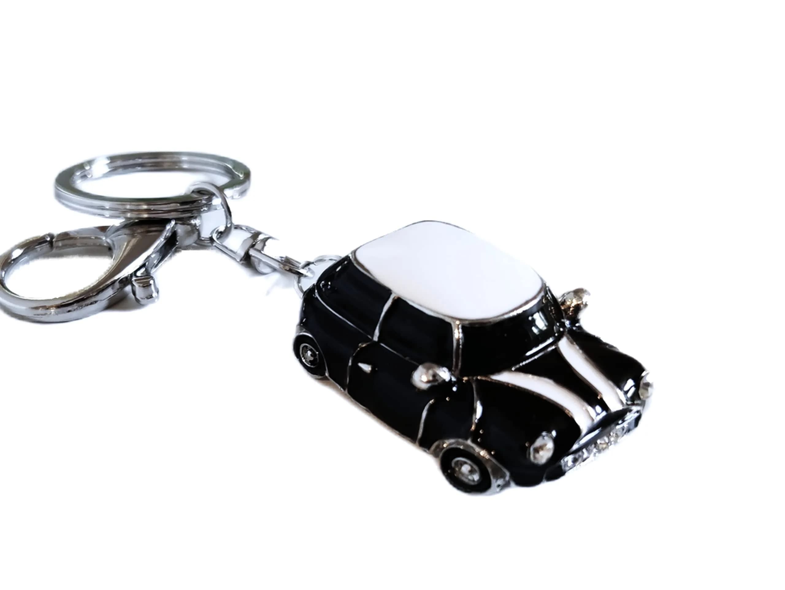 RK Gifts Miniature Car Keychain with Rhinestone Detail | Lightweight & Portable Gift (Black, Silver Trim)