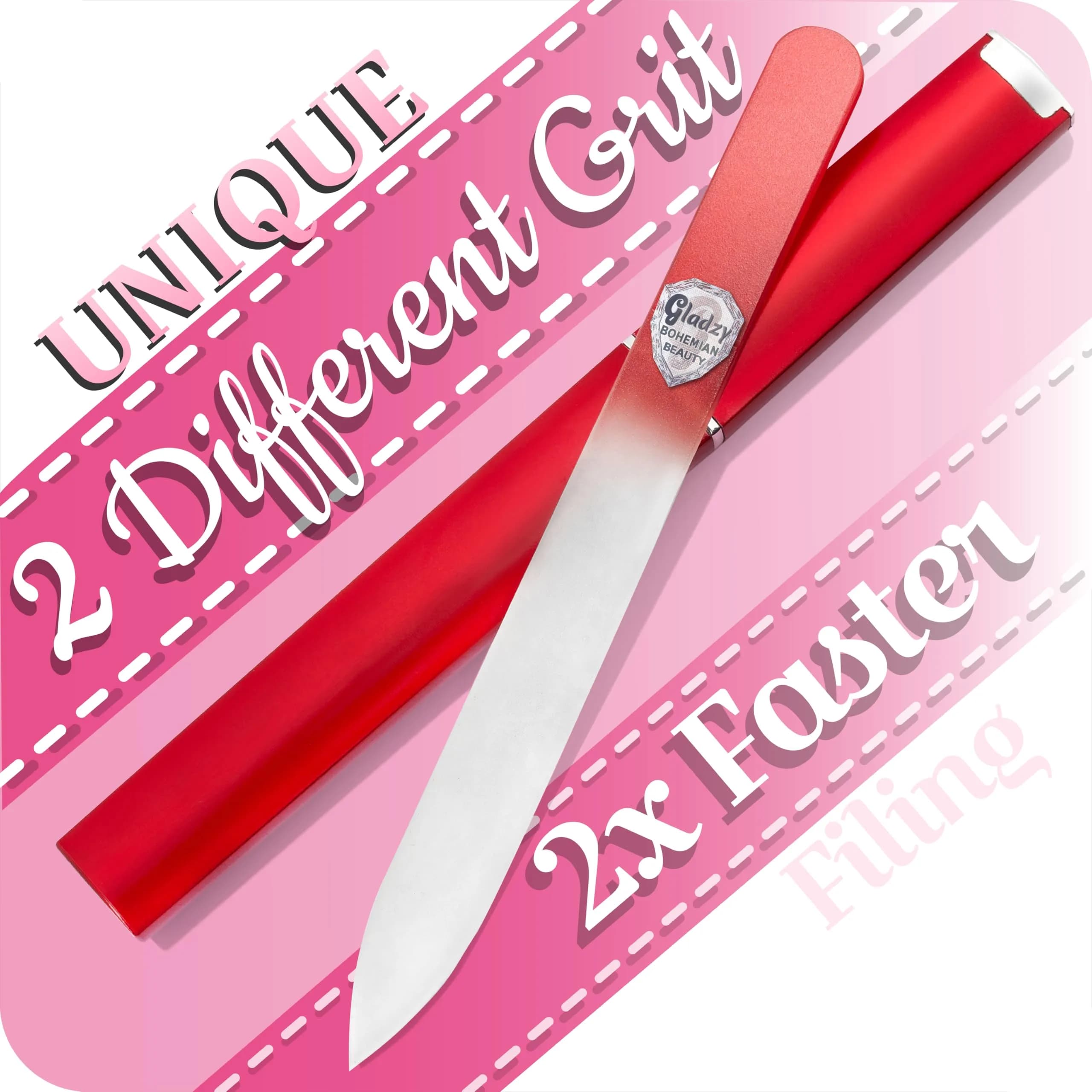 Gladzy Czech Glass Nail File with Case | Double Sided Crystal Nail Tool for Natural Nails, Dual Grit, Ethically Made in EU