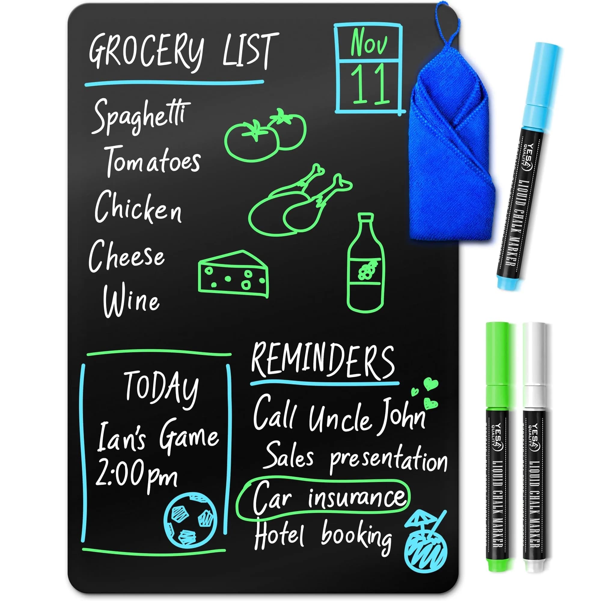 YES4QUALITY Magnetic Black Dry Erase Board 12x8 inches | Easy-Erase Surface & Bright Markers - main product image