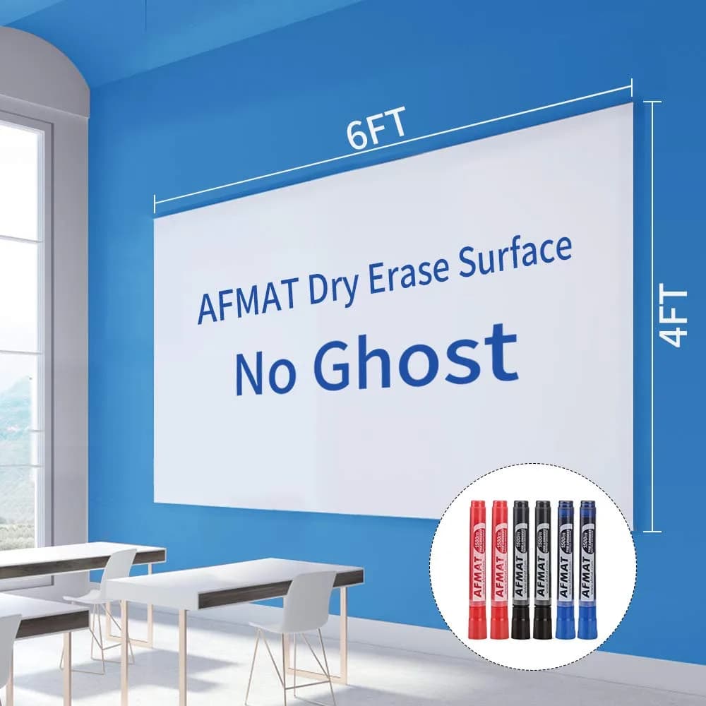 AFMAT Dry Erase Whiteboard Paper 8x4 ft | No Ghost, Wall Sticker, Adhesive, 6 Markers