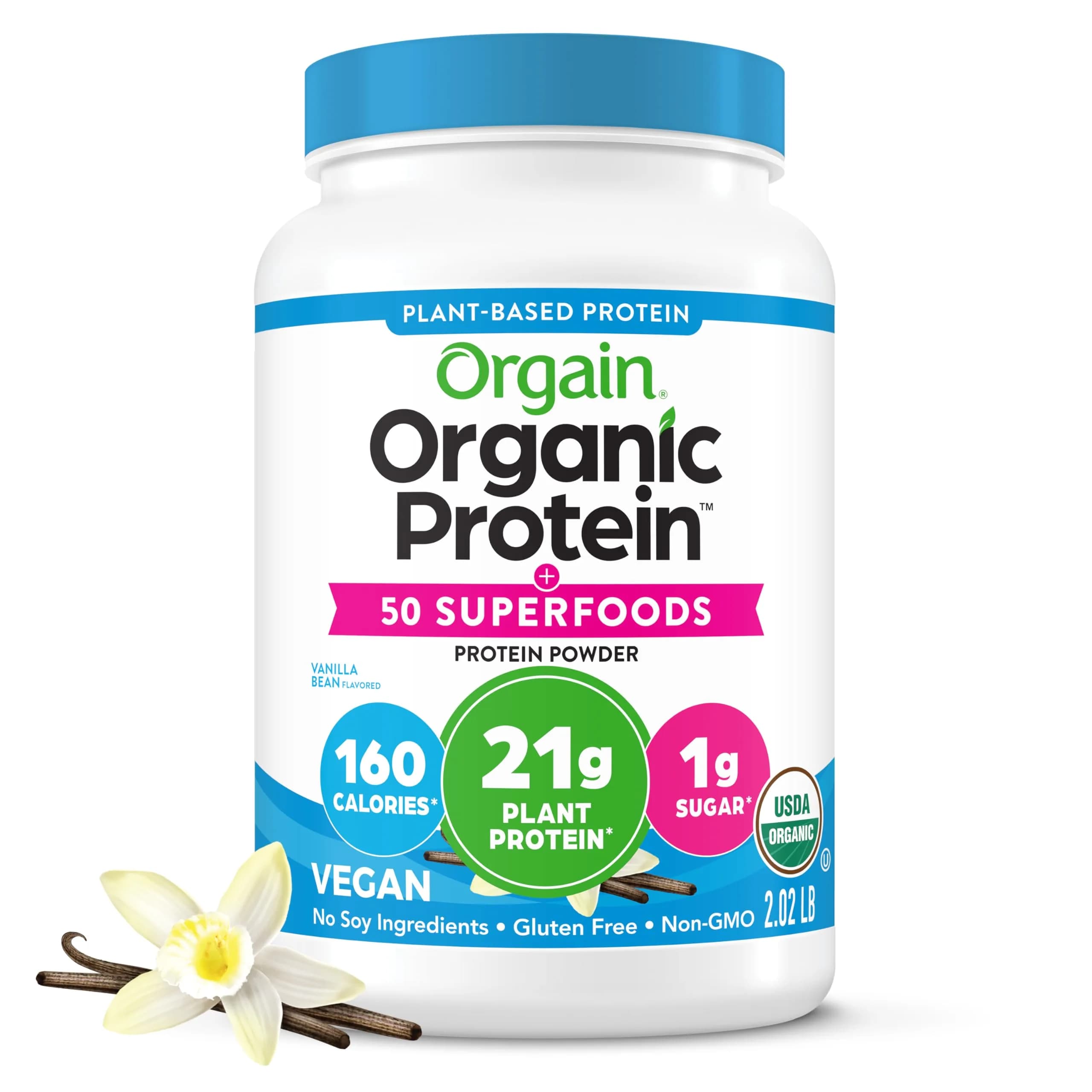 Orgain Organic Vegan Protein Powder Vanilla Bean 917g (2.02 lb) | 21g Plant Protein, 50 Superfoods, USDA Organic - main product image