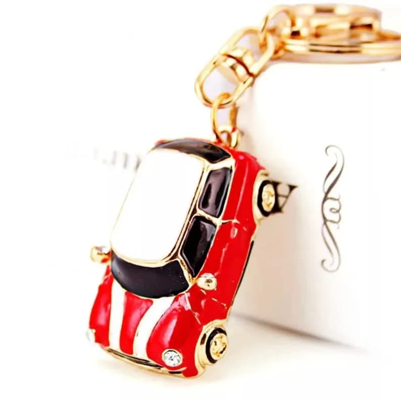 RK Gifts Mini Style Car Keychain Keyfob Gift Rhinestone White | Light & Elegant