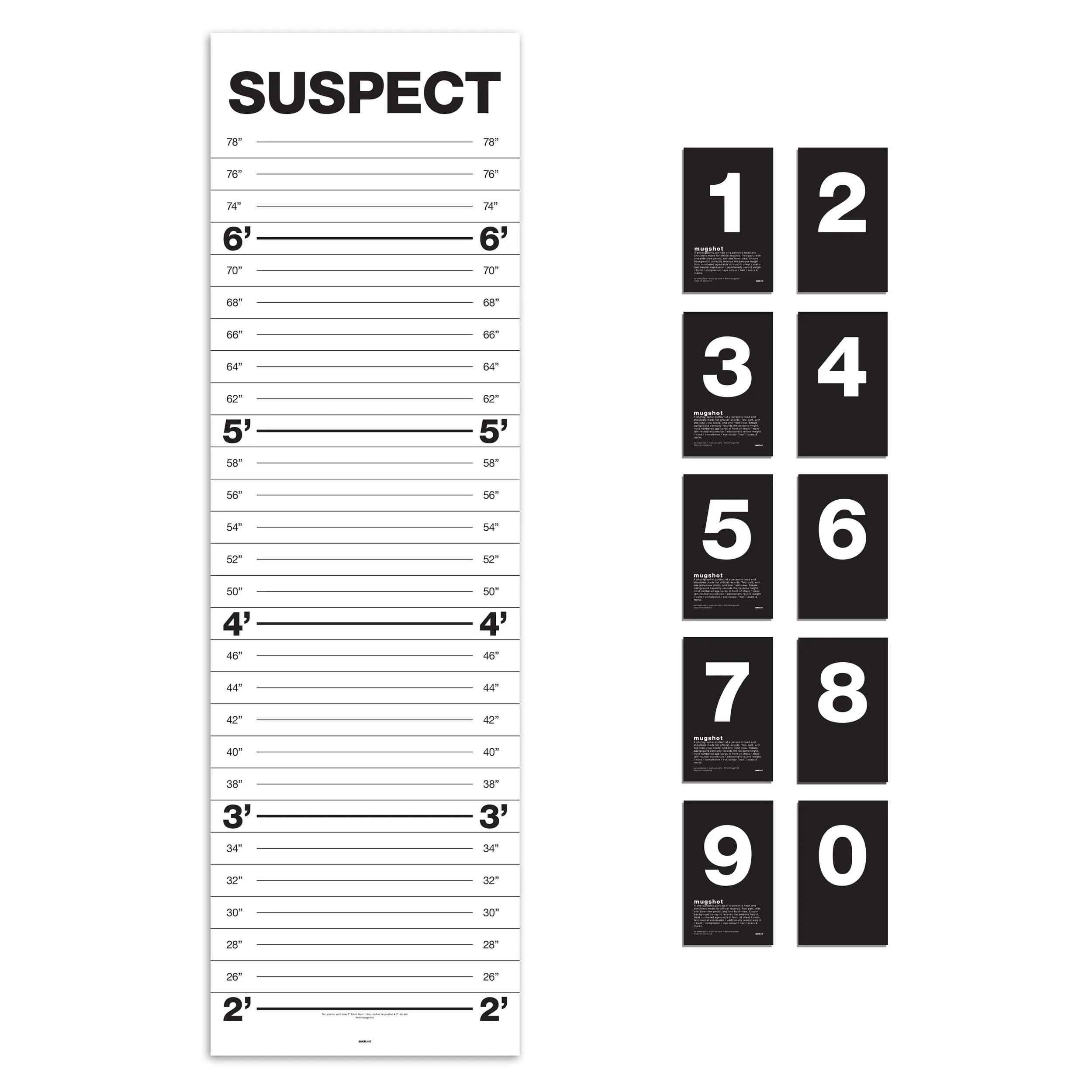 Suck UK Mugshot Height Chart & Party Props Poster with 10 Number Cards | 24 inch (61 cm) Vertical Poster - main product image