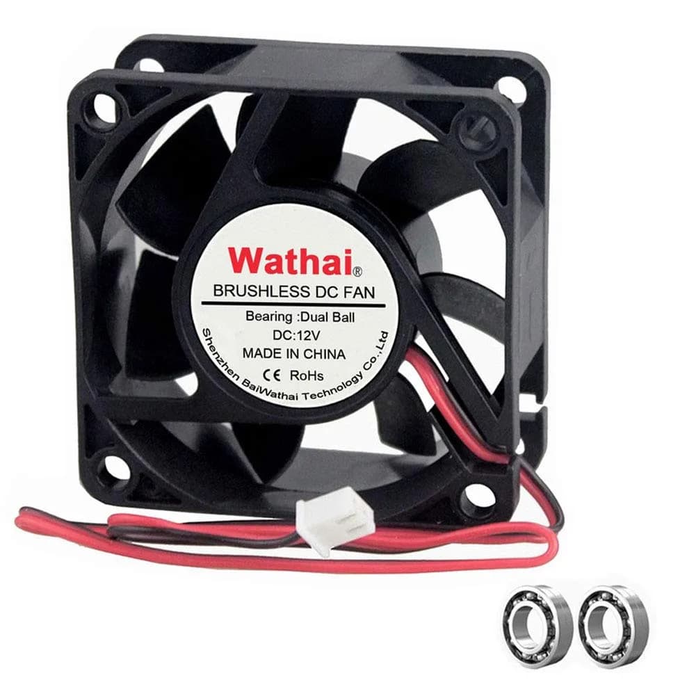 Wathai 60mm x 60mm x 25mm 12V DC Case Fan Brushless Cooling Fan Dual Ball 2P | 4700RPM, 25CFM, 37dBA, 50,000 hrs life