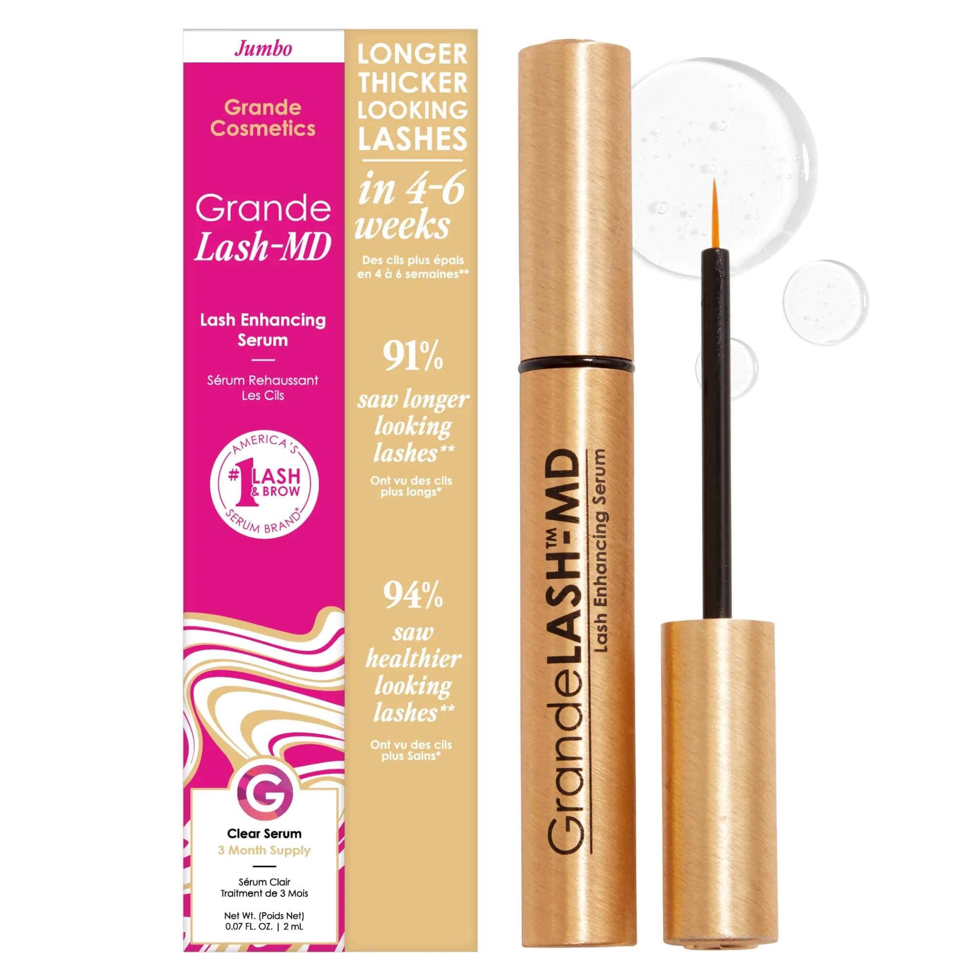 Grande Cosmetics GrandeLASH-MD Lash Enhancing Serum 4ml (0.135 Fl Oz) | Ophthalmologist Approved for Thicker, Longer Lashes - main product image