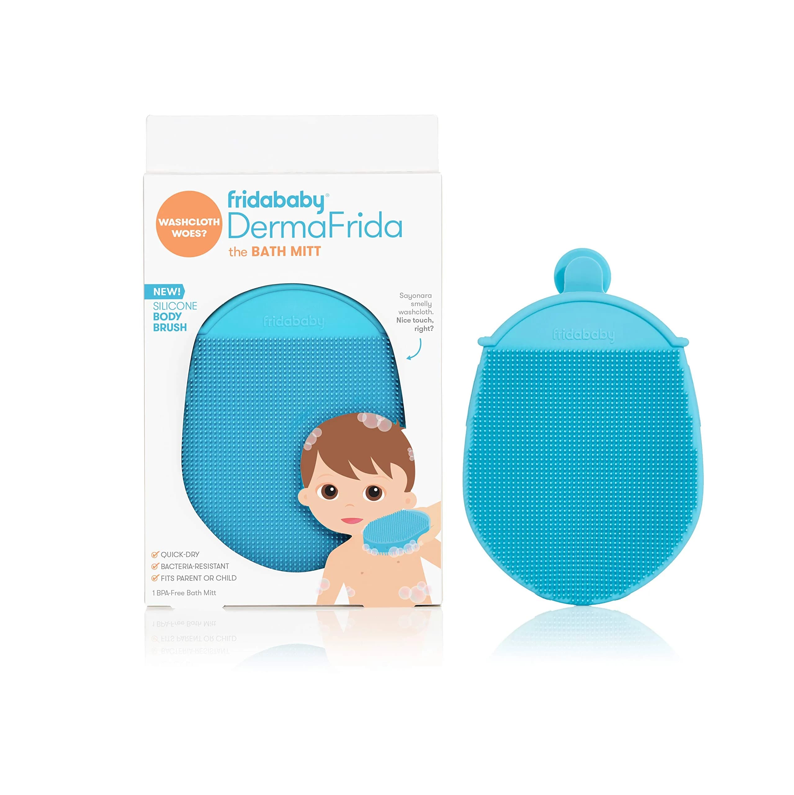 Frida Baby DermaFrida Bath Mitt Silicone | Gentle Exfoliating Toddler Body Brush for All Skin Types