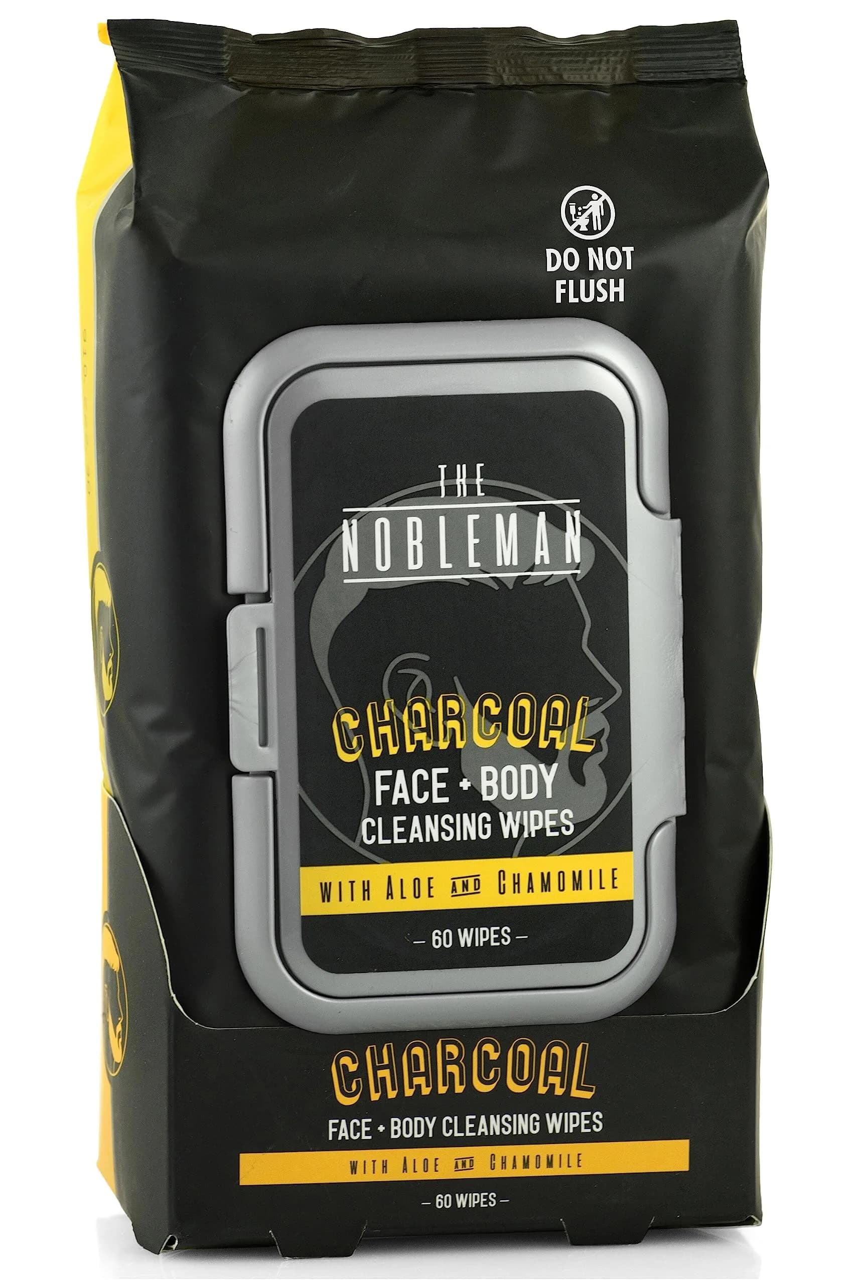 The Nobleman Charcoal Deep Detoxifying Face + Body Cleansing Wipes for Men | Heavy-Duty, Biodegradable, Charcoal Scent - main product image