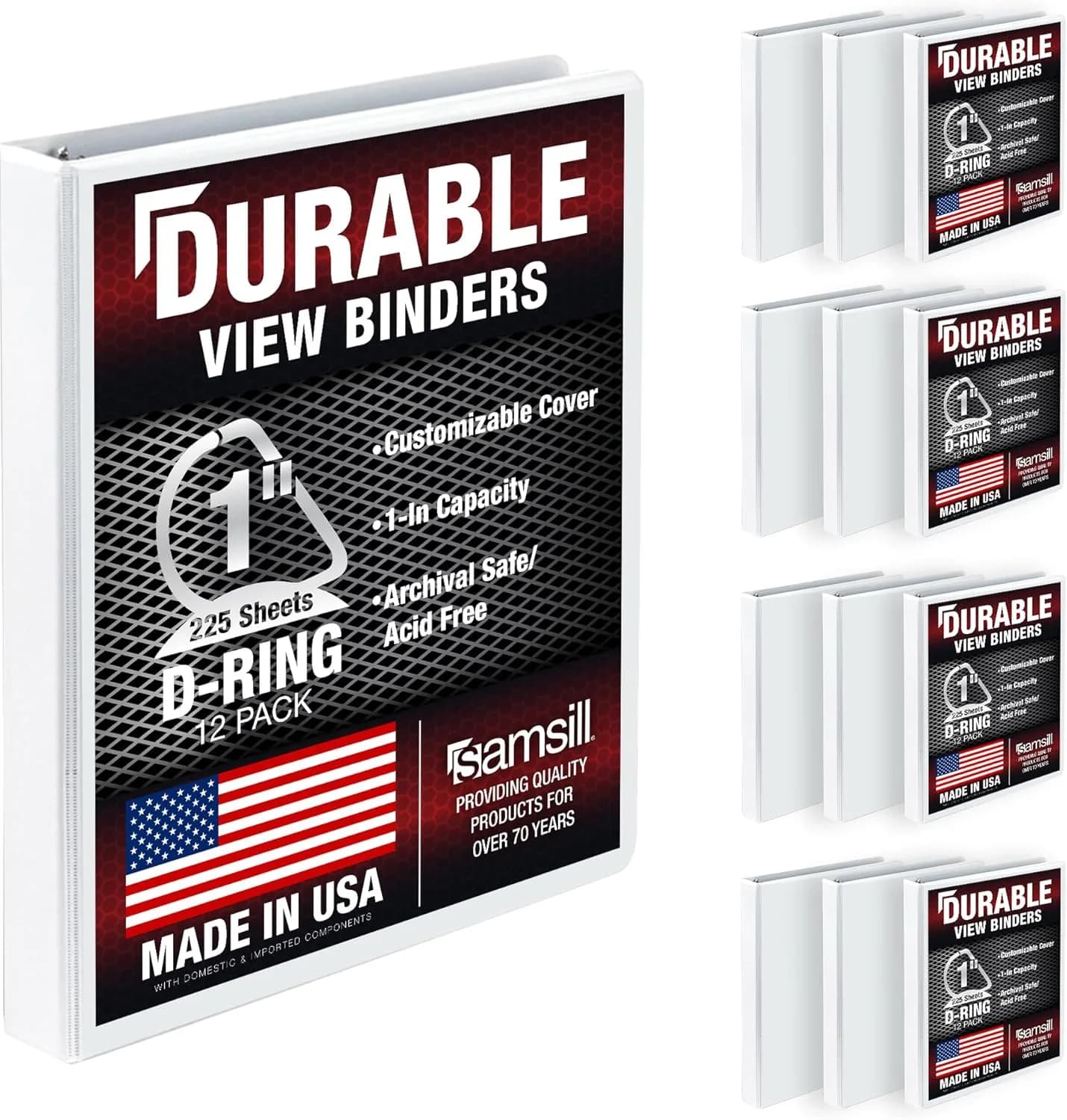 Samsill 2.5cm (1 Inch) 3 Ring D-Ring Binder, White, 12-Pack | Bulk Pack Storage Binder for Students & Office - main product image