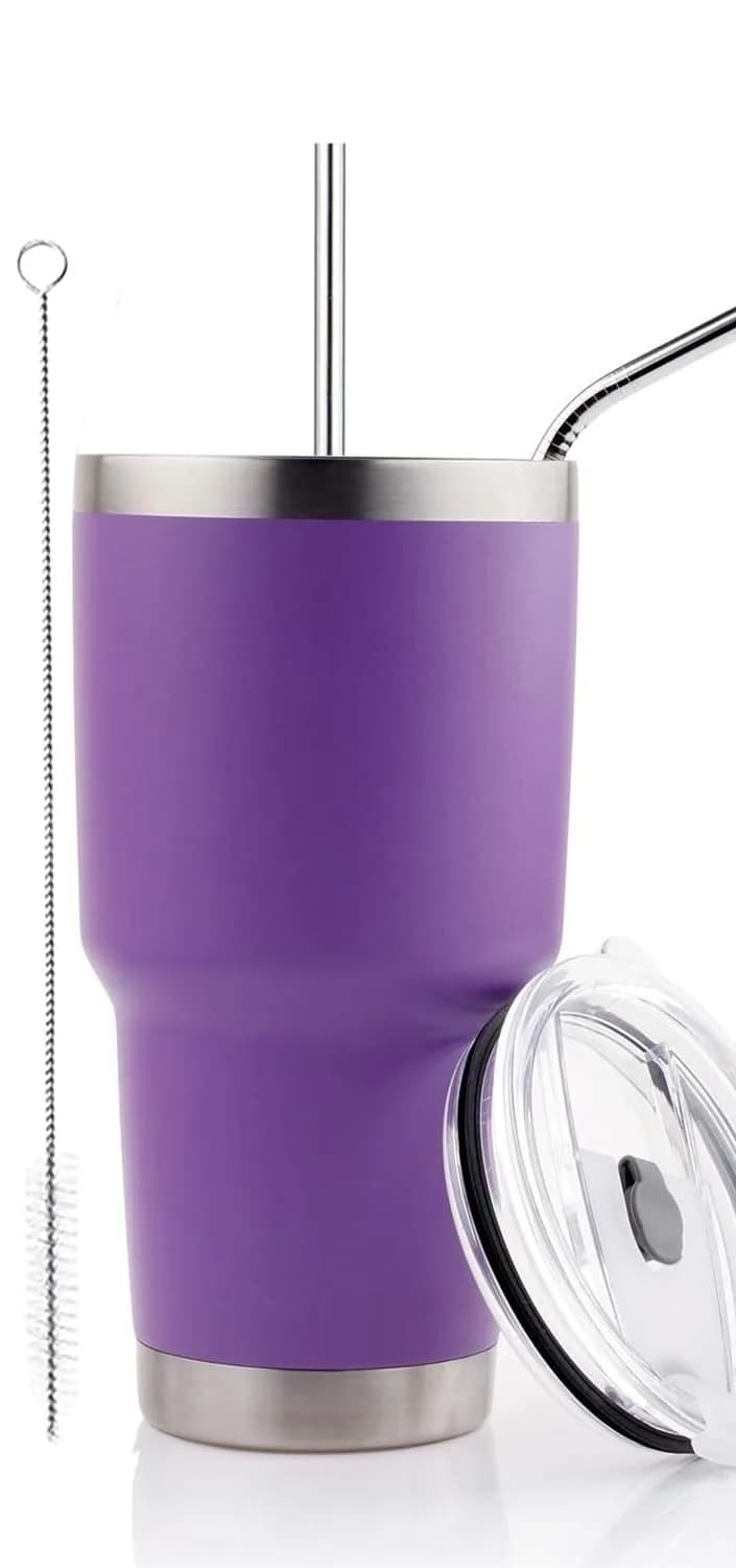 D·S Black 887ml (30 oz) Insulated Tumbler with Straw & Lid | Keeps Drinks Cold 24 Hrs