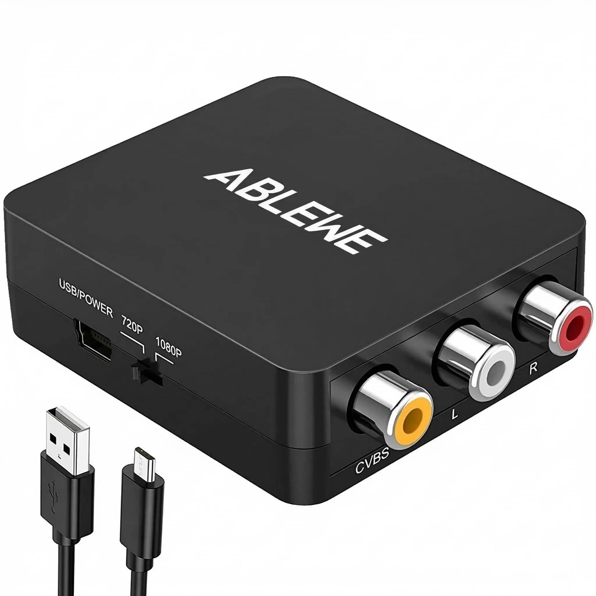 ABLEWE RCA to HDMI Converter 1080P | Plug & Play AV to HDMI Adapter for TV/PC/PS3/Xbox, Red