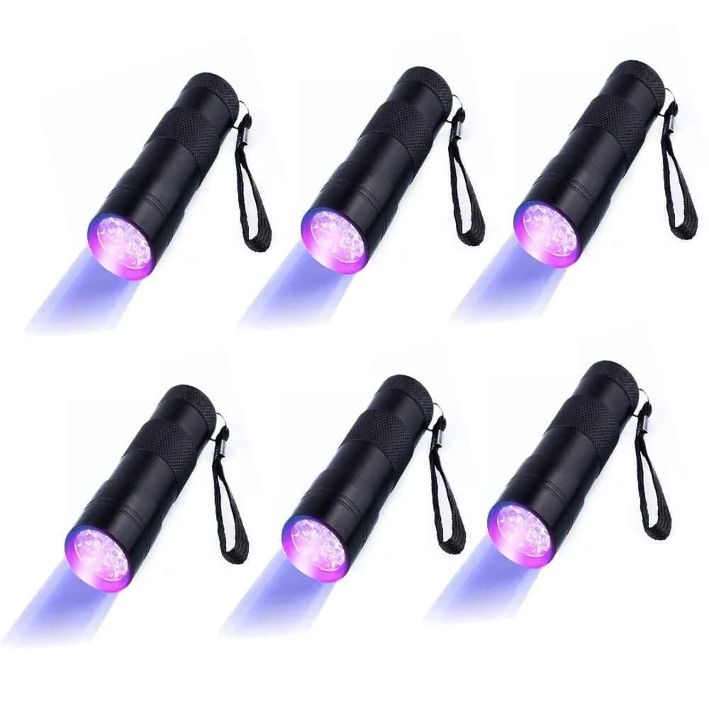 Optimal Shop UV Blacklight Flashlight 6 Pack 12 LED | Durable Aluminum Alloy Body - main product image
