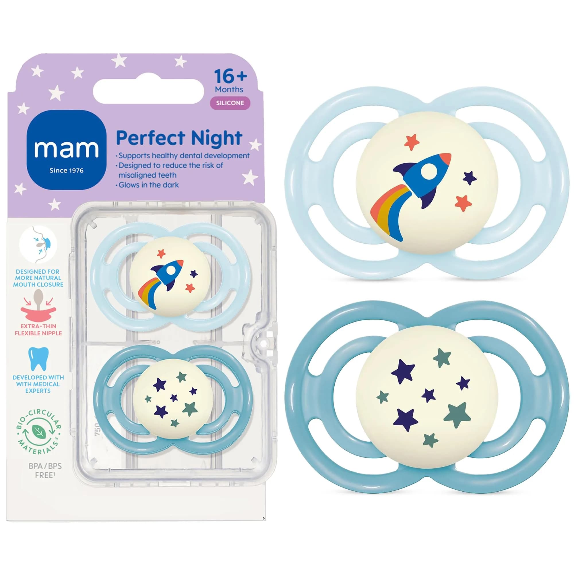 MAM Perfect Baby Premium Pacifier 16+ Months, Extra Thin Nipple, 2 Pack | Developed with Orthodontists & Pediatric Dentists - main product image
