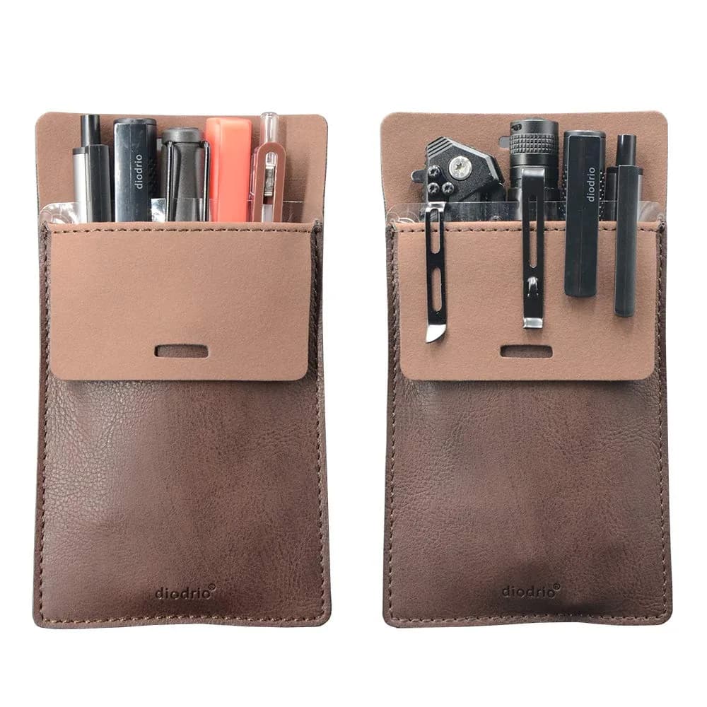 diodrio Leather Pocket Protector for Pens | Thick PU Leather, Holds 5 Pens, No Clip Breakage, for Shirts & Lab Coats (2 Pack)