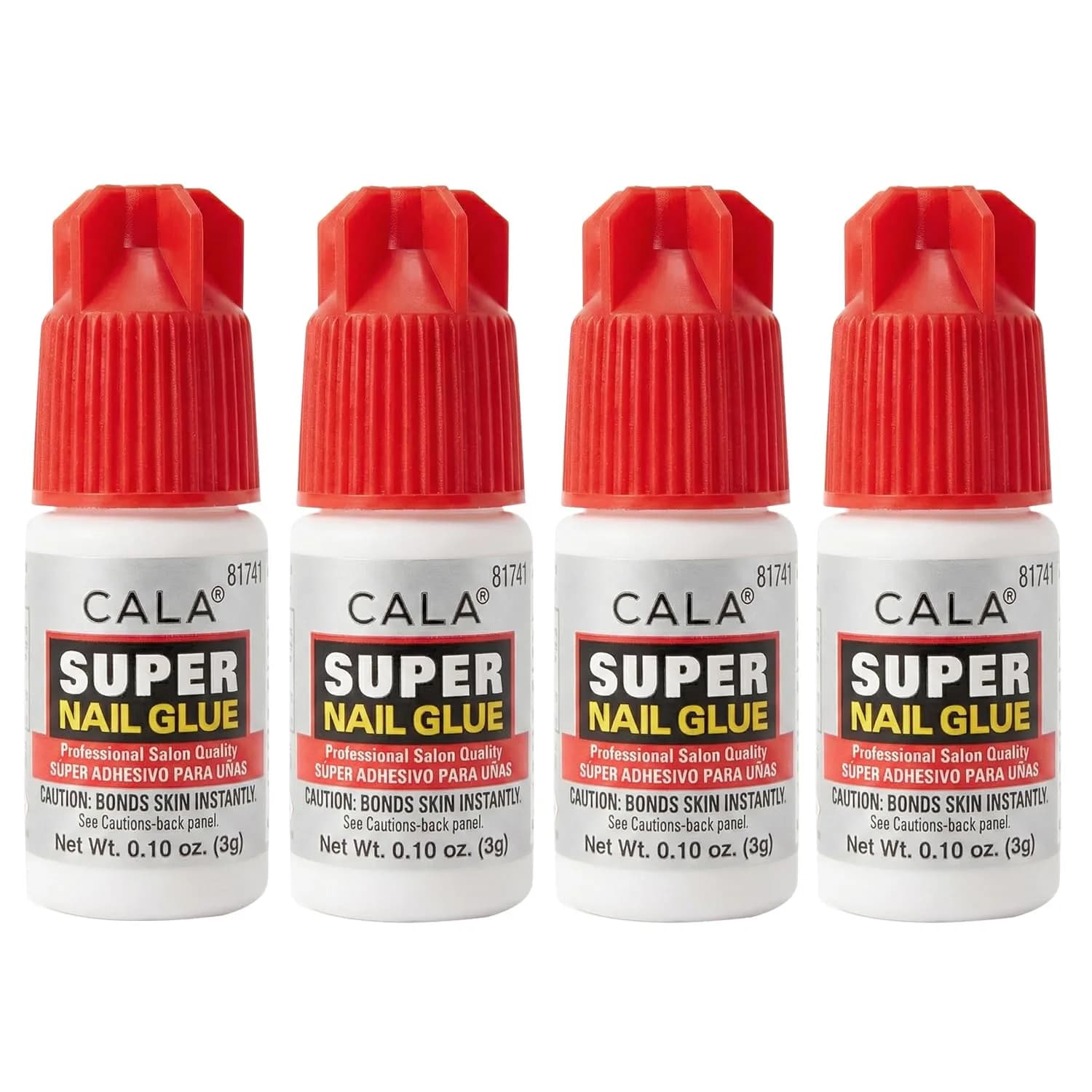 CALA Super Nail Glue Professional Quick Dry Adhesive 4 x 0.10 Fl Oz (0.4 Fl Oz Total) | Salon Quality Strong Hold for Natural Nail Repair - main product image