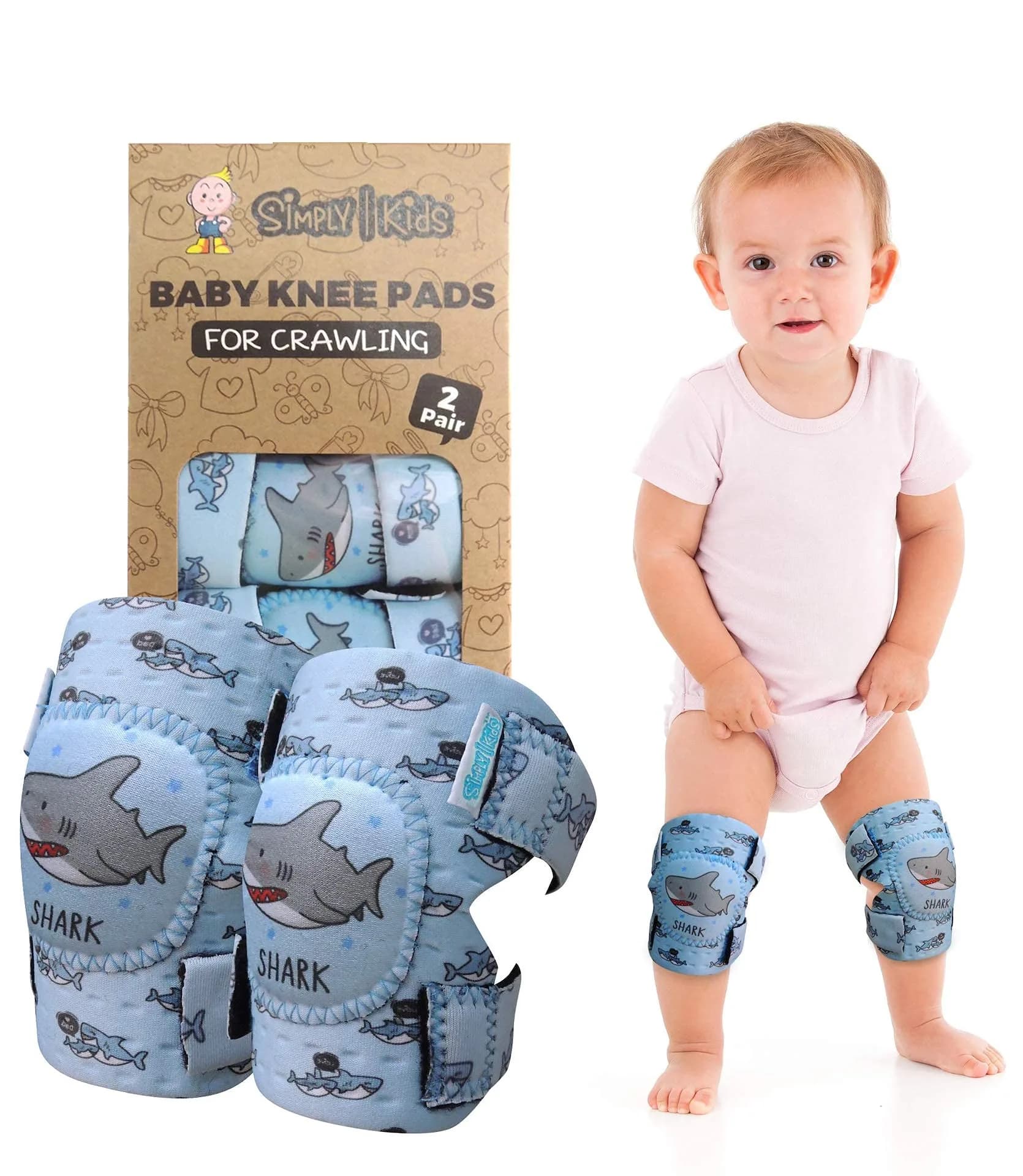 Simply Kids Baby Knee Pads for Crawling (2 Pairs, Shark) | CPSIA Certified Infant Knee Protector - main product image