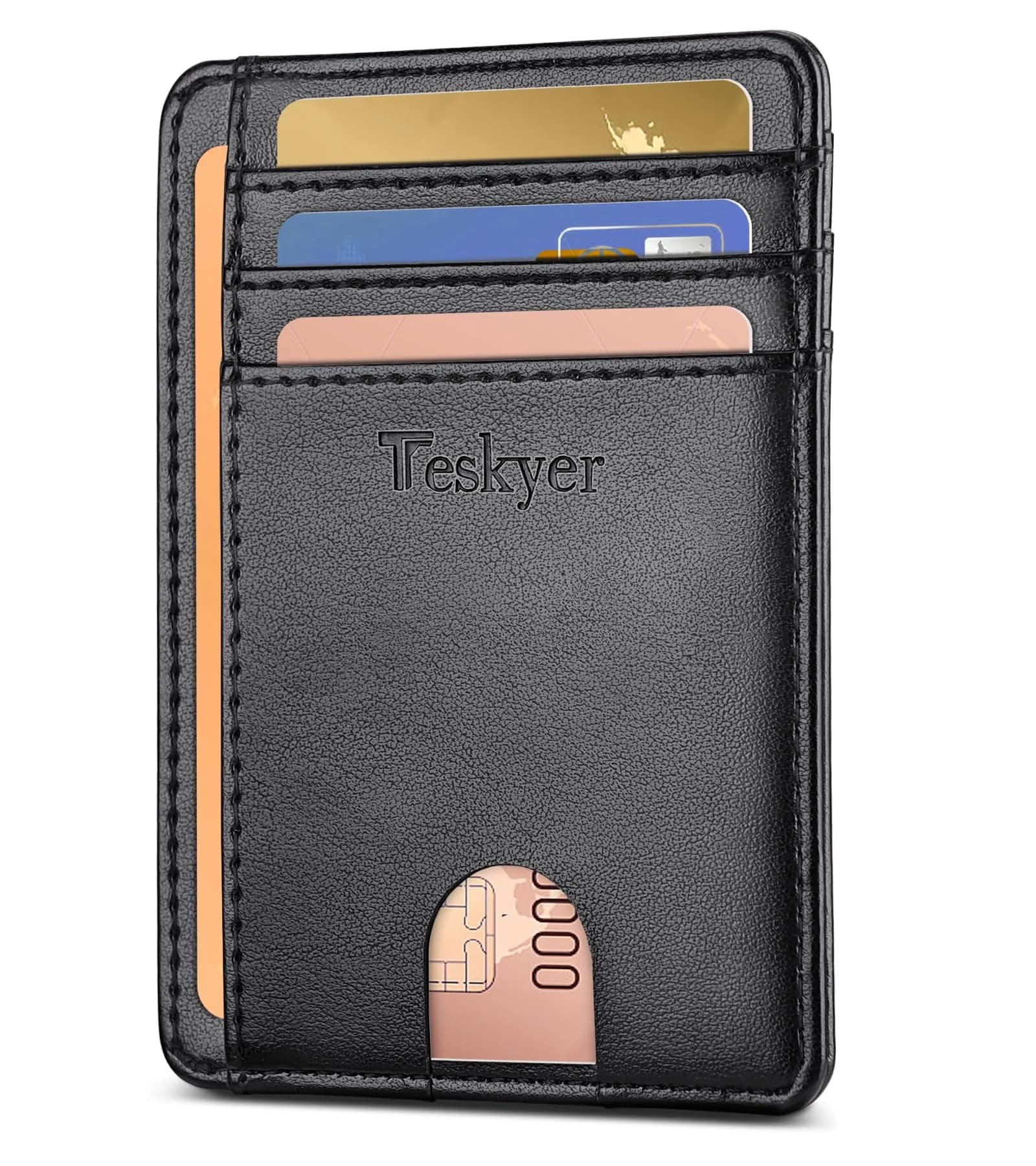 Teskyer Slim Minimalist Wallet for Men, RFID Credit Card Holder, Black | Front Pocket Design, 8 Card Slots - main product image