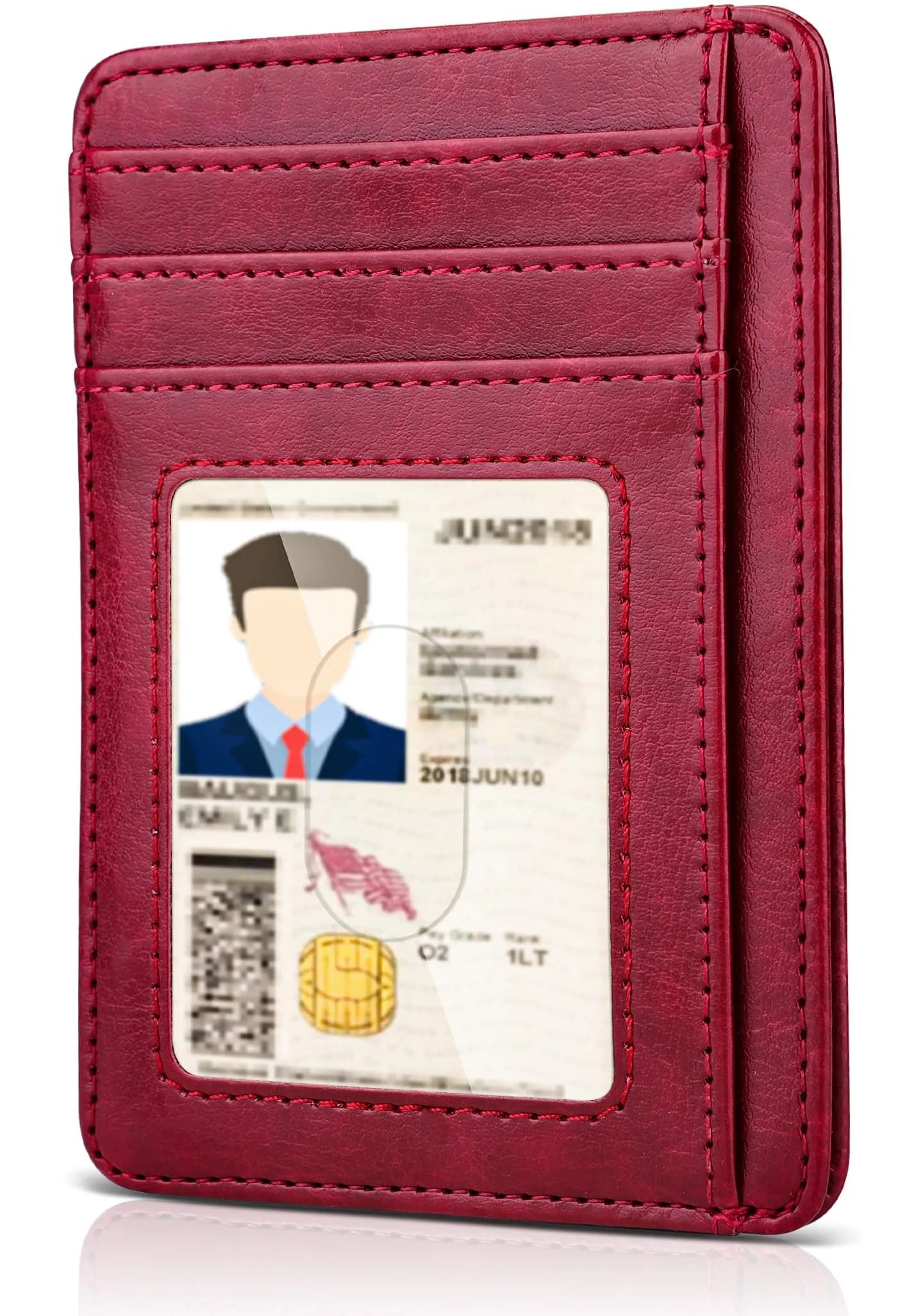 Teskyer Slim Minimalist Wallet for Men, RFID Credit Card Holder, Wine Red | Ultra Slim Front Pocket Design, 8 Card Slots, RFID Protection - main product image