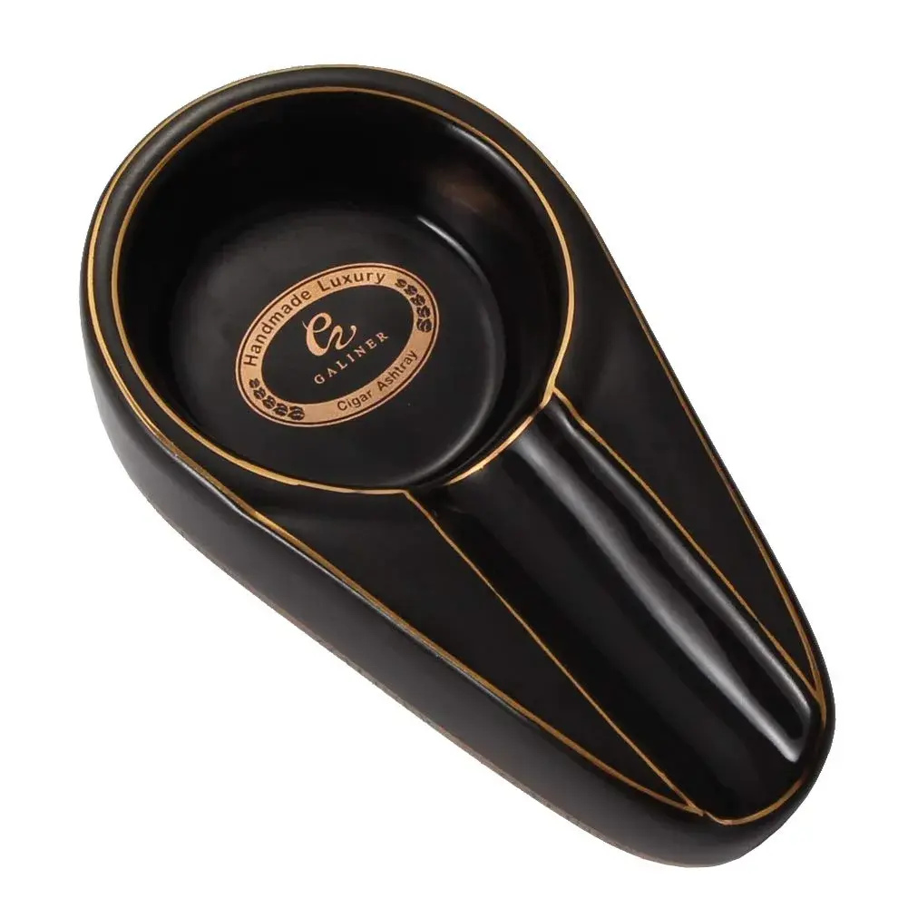 G galiner Ceramic Cigar Ashtray with Golden Line | Travel Portable Outdoor Ashtray - main product image