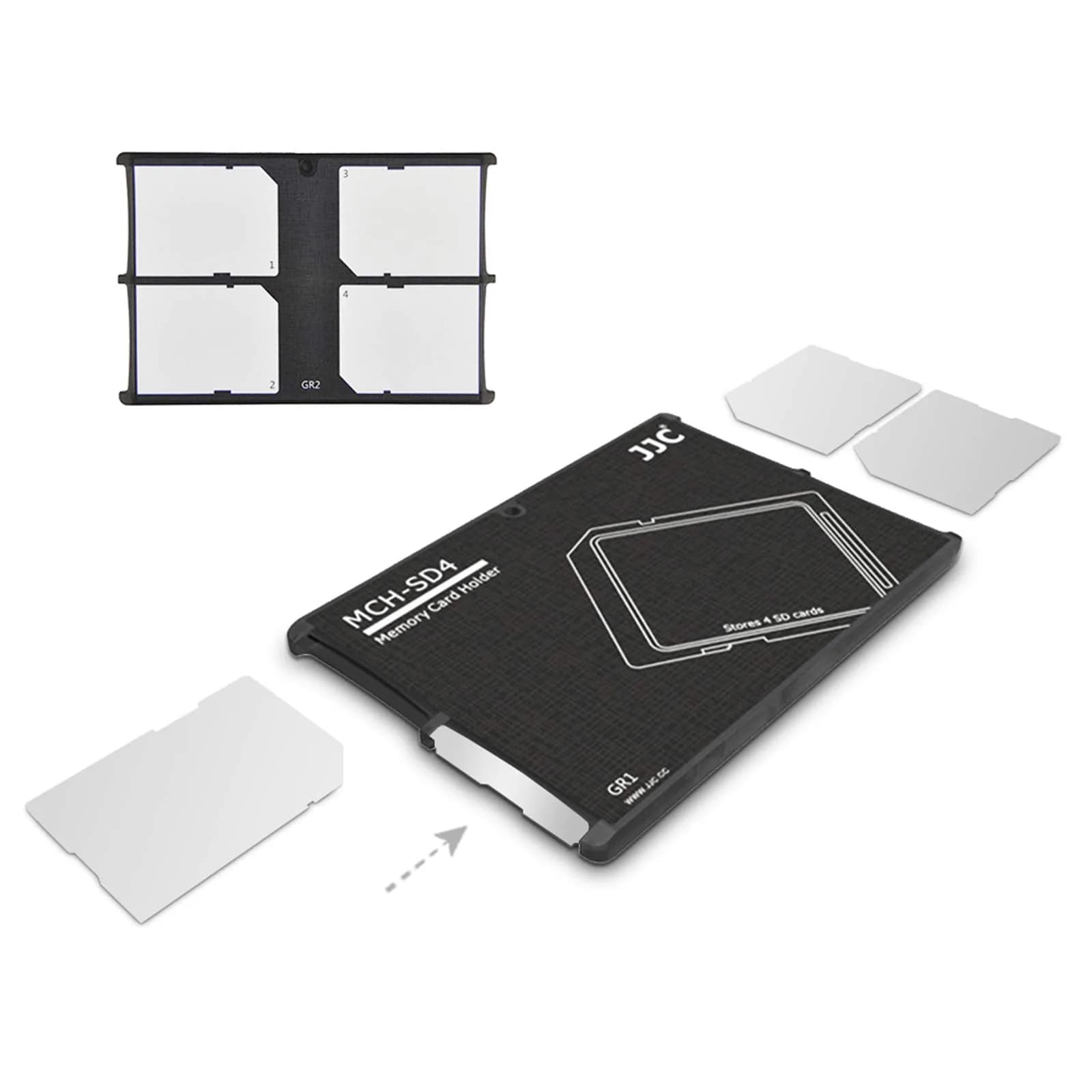 JJC 4 Slot SD Card Holder Case Storage Organizer, Slim Ultra-Thin SDHC SDXC Box | Credit Card Size Portable Memory Card Container - main product image
